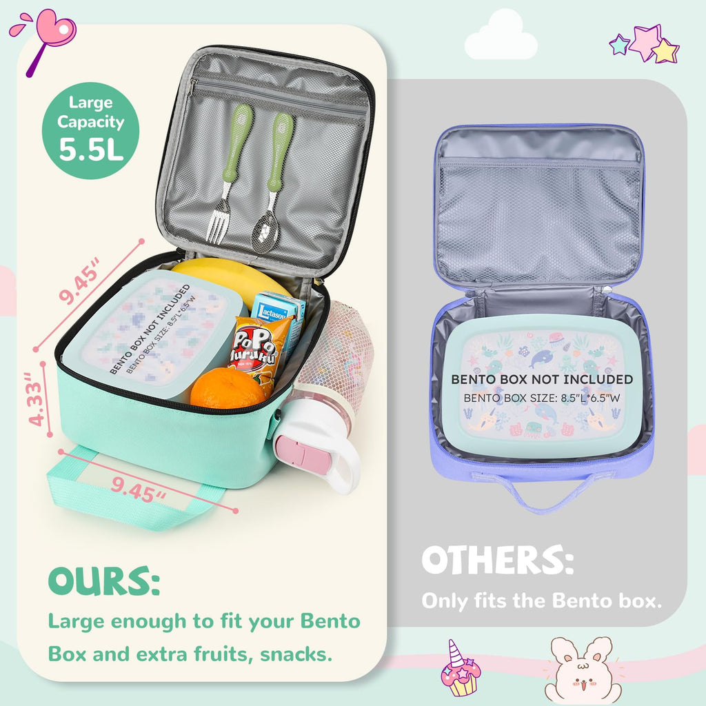 REDSHELL Tactical Lunch Box Kids, Large Insulated Lunch Bag for Girls, Cooler Lunchbag, Square Toddler Lunchbox, School Daycare Lunch Tote Pail with Water Bottle Holder Shoulder Strap, Purple