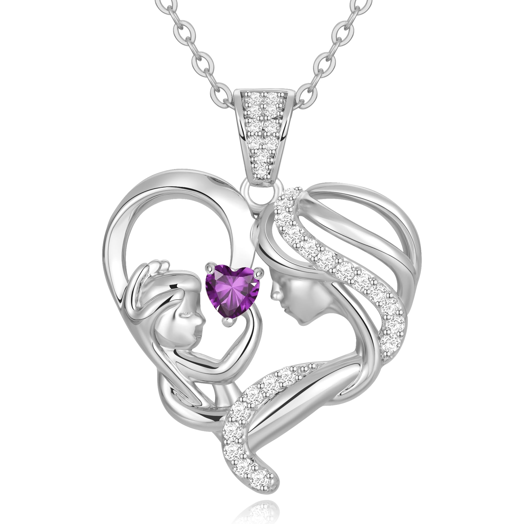 Mothers Day Gifts for Mom Wife Her Grandma, S925 Sterling Silver Birthstone Necklaces Jewelry for Women, Mother's Day Love Heart Pendant Necklace for Anniversary Birthday Christmas Day