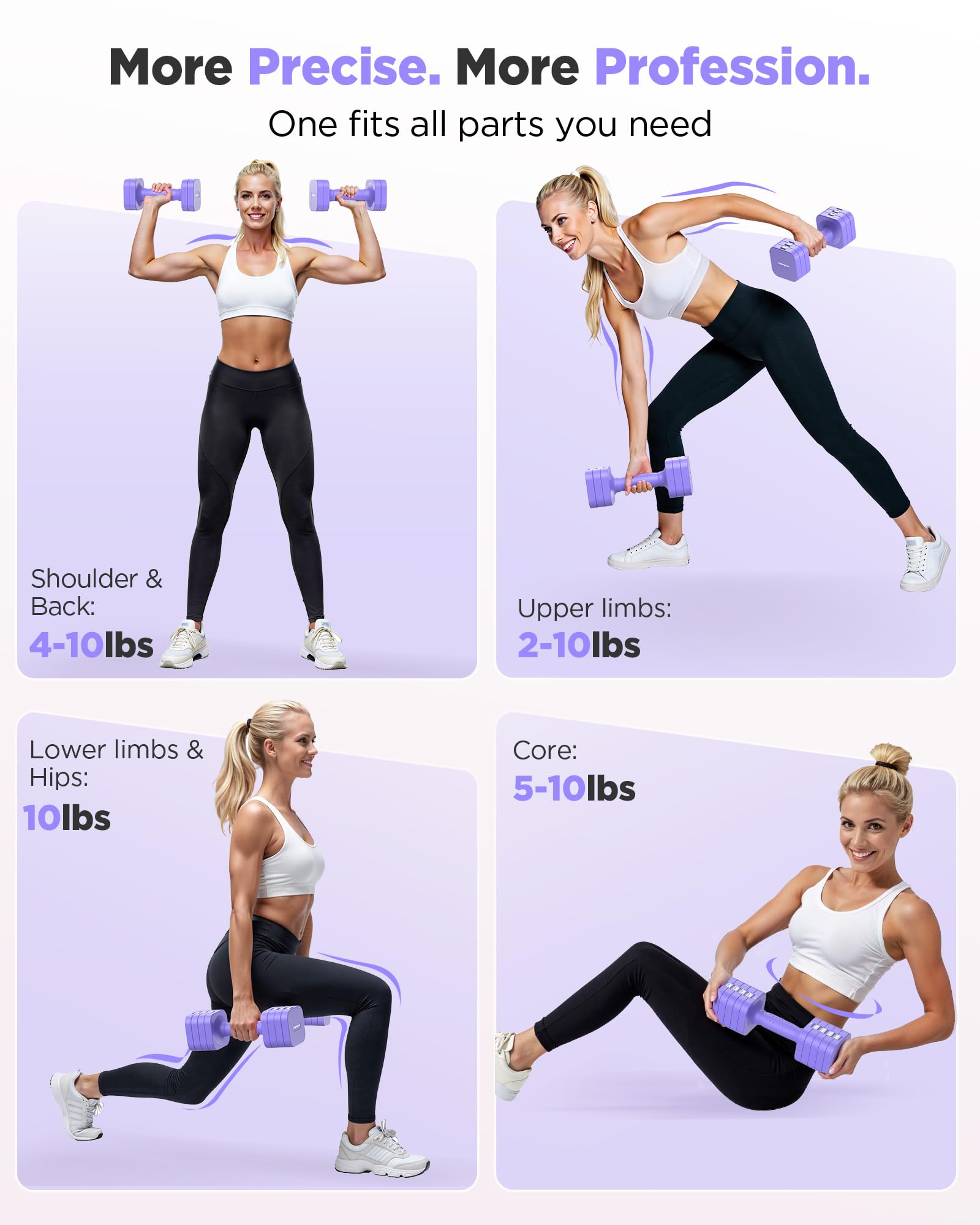 FEIERDUN DB3 5-in-1 Adjustable Dumbbell Set, 6LB/10LB Pair Adjustable Weights for Women at Home, Dual Locking Stable Hand Weights with TPU Soft Handle, Home Gym, Rehab, Pilates, Yoga, Strength Training