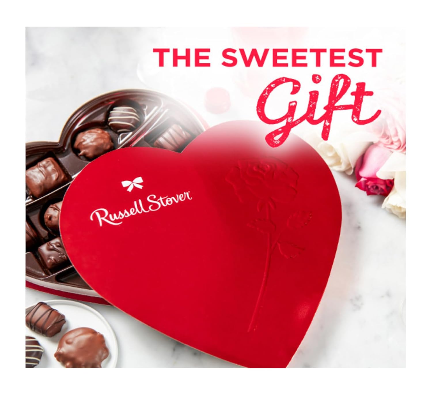 Russell Stover Valentine's Day Red Foil Heart - Assorted Milk and Dark Chocolate - 17 Pieces Per Box - Great For Sharing with Friends and Family