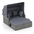 Tangkula Patio Rattan Daybed with Retractable Canopy, Outdoor Wicker Sunbed Lounger with 2 Foldable Side Tables, Thick Seat & Back Cushions, Outside Double Daybed for Garden, Backyard, Porch