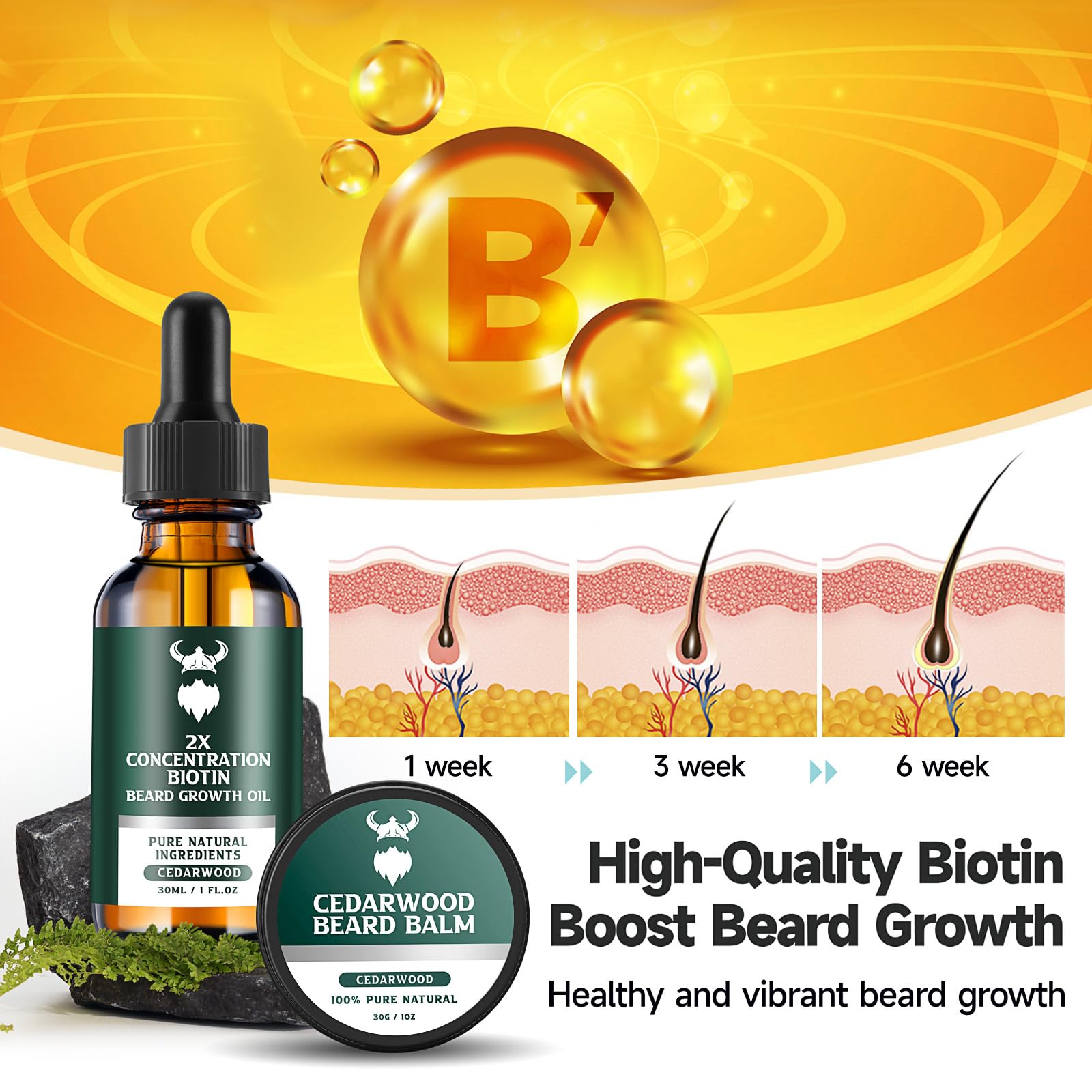 MistySprite Beard Growth Kit for Men, 2X Concentration Biotin Beard Oil & Styling Balm, Natural Facial Hair Conditioner with Argan, Jojoba & Vitamin E, Sandalwood Scent Softener