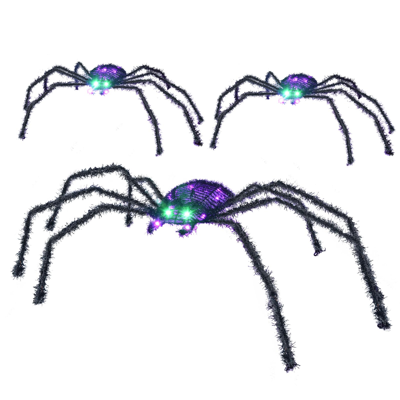 Halloween Decorations Outside Giant Spider - HOYECHI Outdoor Halloween Decor Lighted Spider 4.2FT, Light Up Spider with 90 LED Lights, Ground Stakes, for Front Yard Porch Gardens Lawns Party