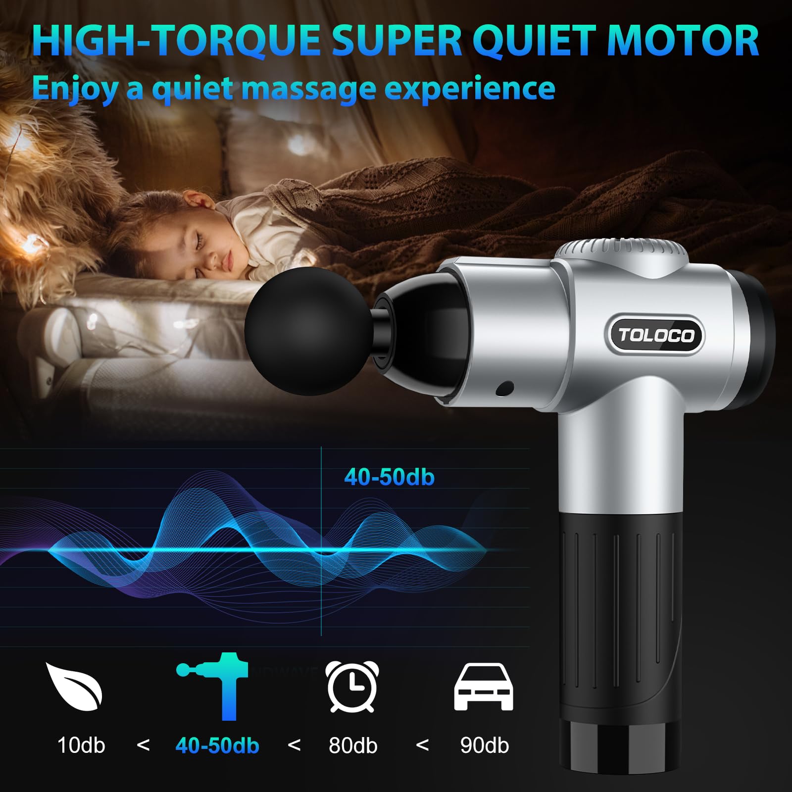 TOLOCO Massage Gun, Deep Tissue Back Massage for Athletes for Pain Relief, Percussion Massager with 10 Massages Heads & Silent Brushless Motor, Fathers Day Dad Gifts, Black