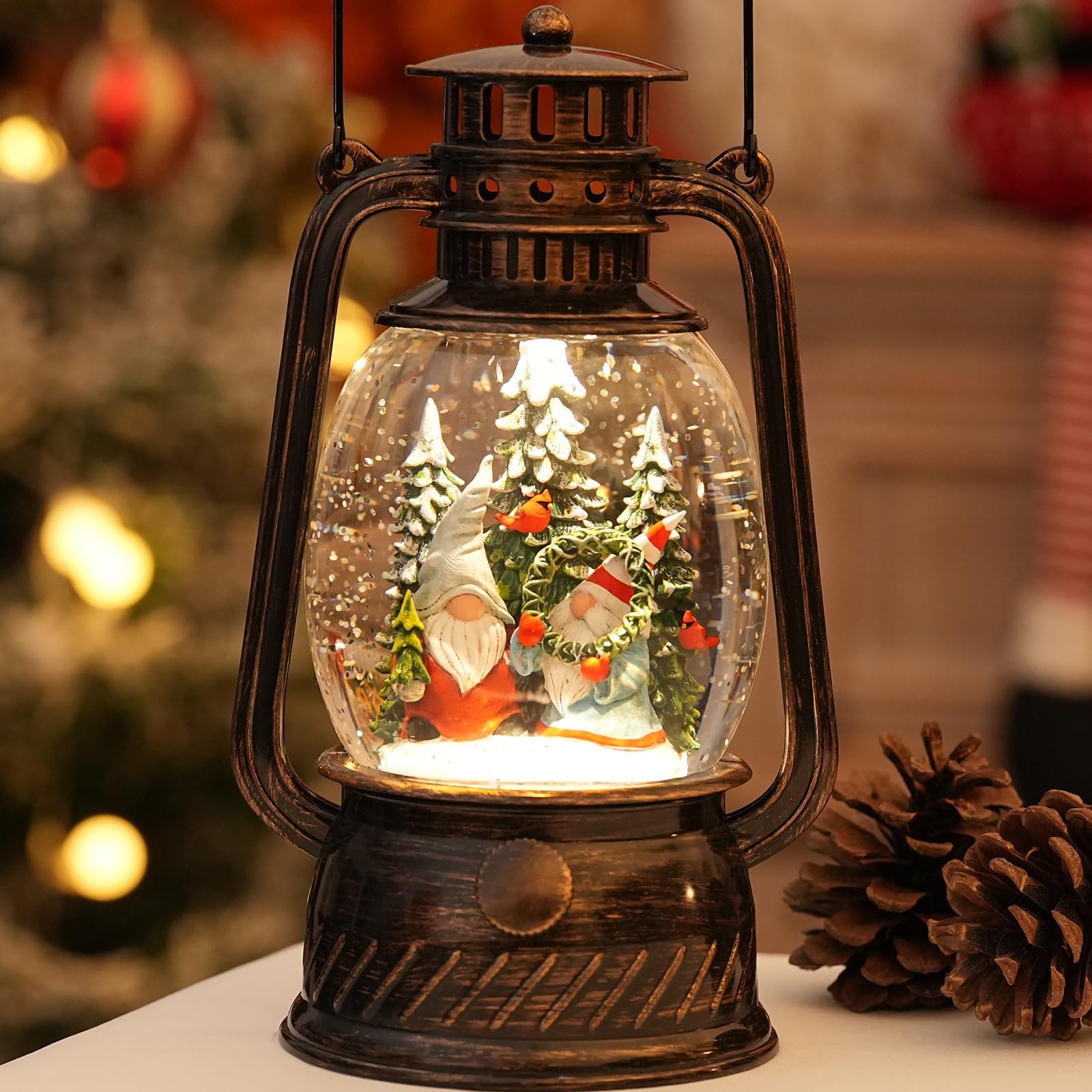 Snow Globe Christmas Decorations Indoor, Santa Claus Lighted Musical Christmas Snow Globes Lantern with Glitter & 6H Timer, Santa Claus Christmas Decorations for Home