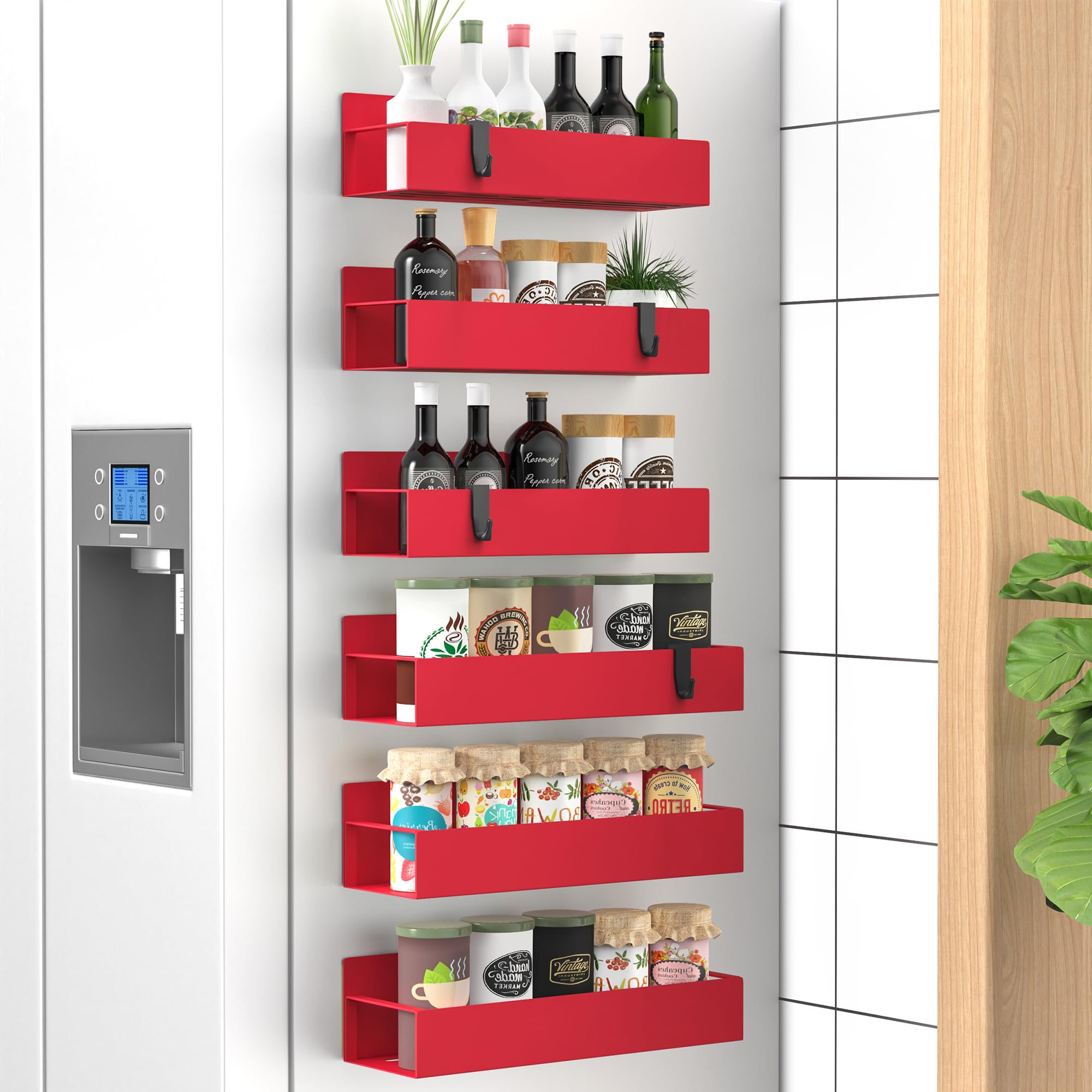HuggieGems Metal 4 Pack Magnetic Spice Storage Rack Organizer for Refrigerator and Oven, Black Fridge Organizers and Storage, Metal