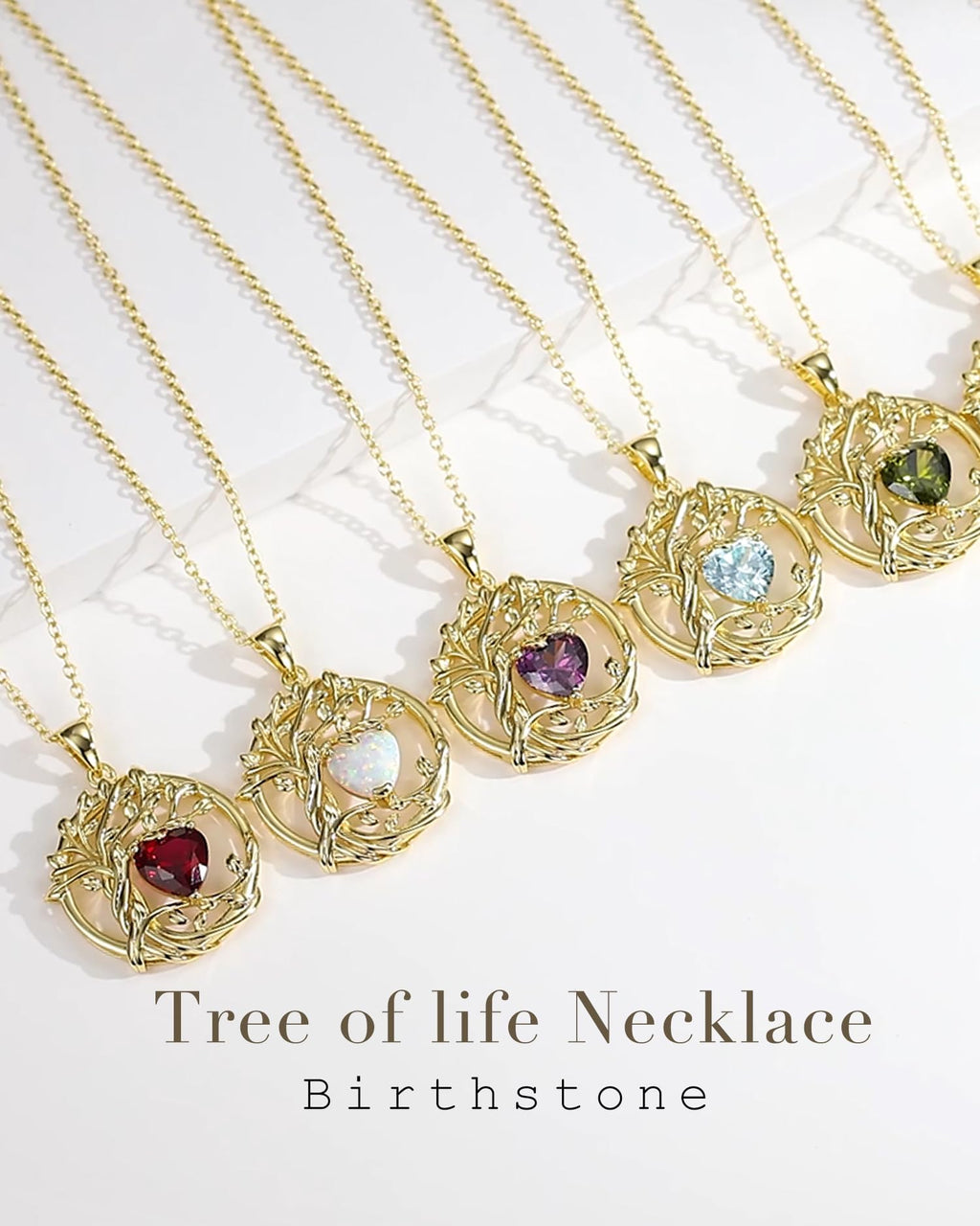 FANCIME Tree of life Birthstone necklace Sterling Silver Pendant Birthstone Necklace Gemstone Anniversary Birthday Jewelry Mothers Day Gifts for Mom Her Wife