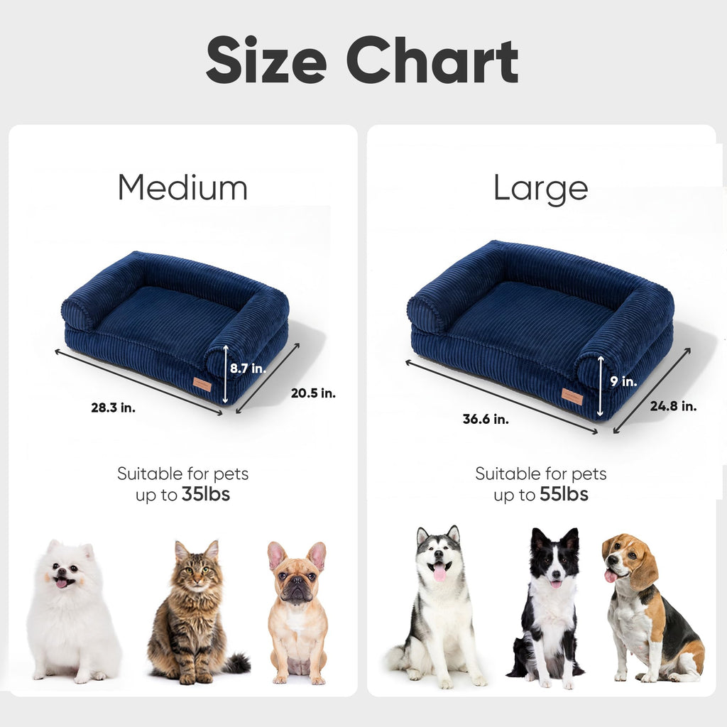 FUKUMARU Dog Couch Bed, Corduroy Cozy Cat Bed for Indoor Cats with Washable Cover, 28in Waterproof Orthopedic Dog Beds Sofa for Small Dogs and Large Cats, Cute Warm Cotton Pet Sofa, Green