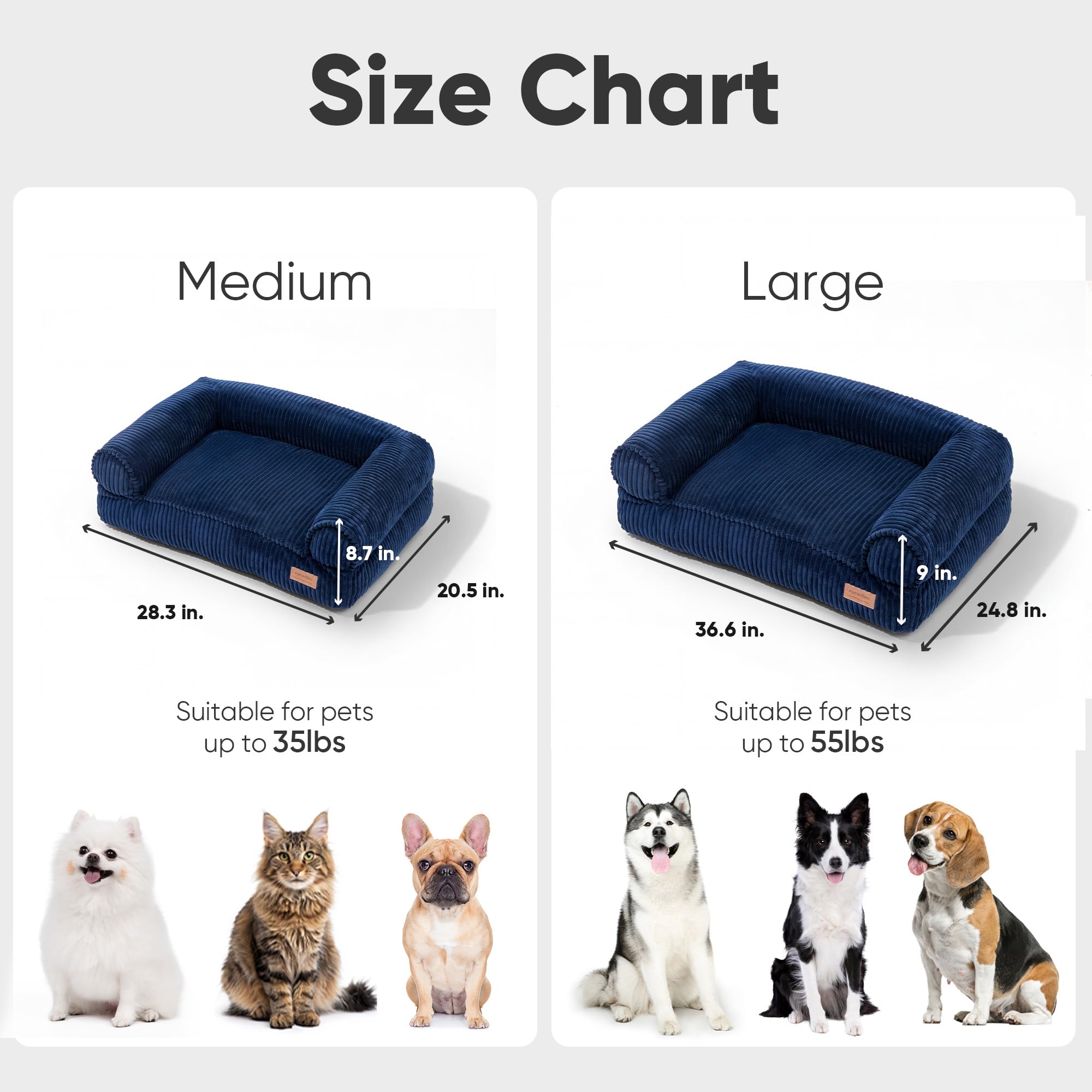 FUKUMARU Dog Couch Bed, Corduroy Cozy Cat Bed for Indoor Cats with Washable Cover, 28in Waterproof Orthopedic Dog Beds Sofa for Small Dogs and Large Cats, Cute Warm Cotton Pet Sofa, Green