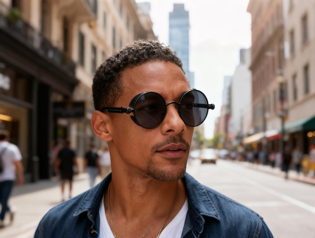 FEISEDY Retro Gothic Steampunk Sunglasses Round Metal Frame Punk Circle Inspired Shade Men B1857