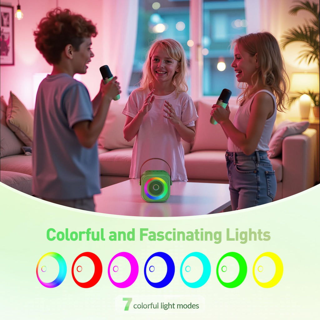 Mini Karaoke Machine, Portable Bluetooth Karaoke Speaker with 2 Wireless Microphones and Party Lights for Kids and Adults, Birthday Gifts for Girls Boys Family Home Party