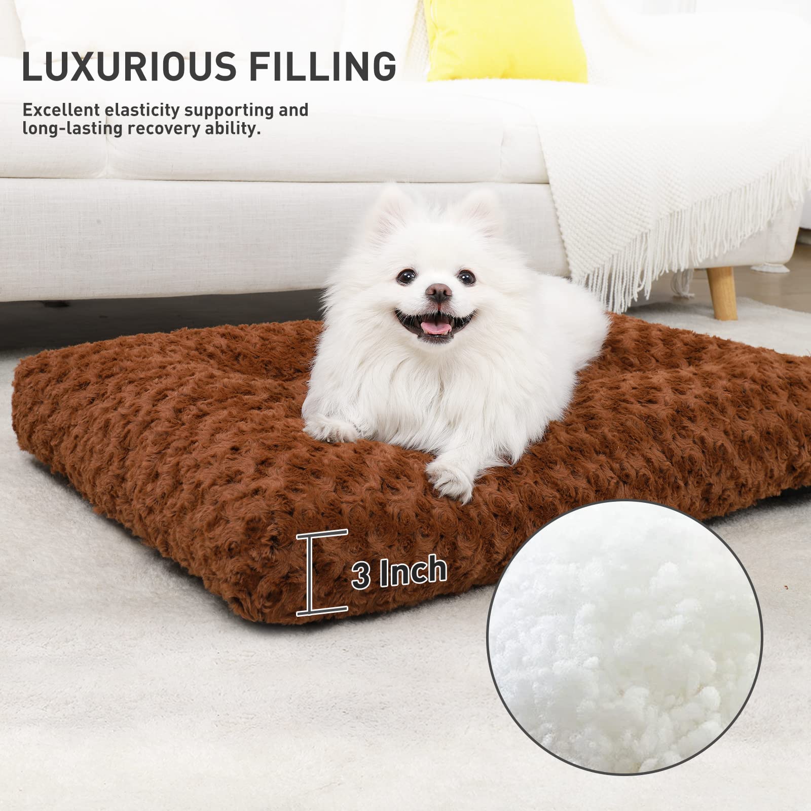 KSIIA Washable Dog Bed Deluxe Plush Dog Crate Beds Comfy Kennel Pad Anti-Slip Pet Sleeping Mat for Large, Jumbo, Medium, Small Dogs Breeds, 35" x 23", Gray