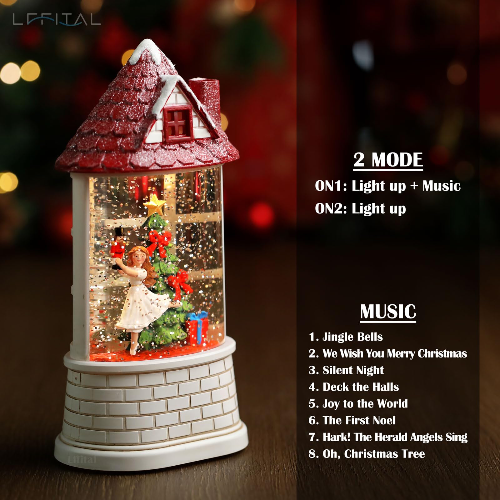 Snowman Christmas Snow Globe Lantern, Lighted Christmas Decorations for Home Candle Shaped Snow Lantern with Music Timer Glittering, Home Decor Festival Gife, USB & Battery Operated