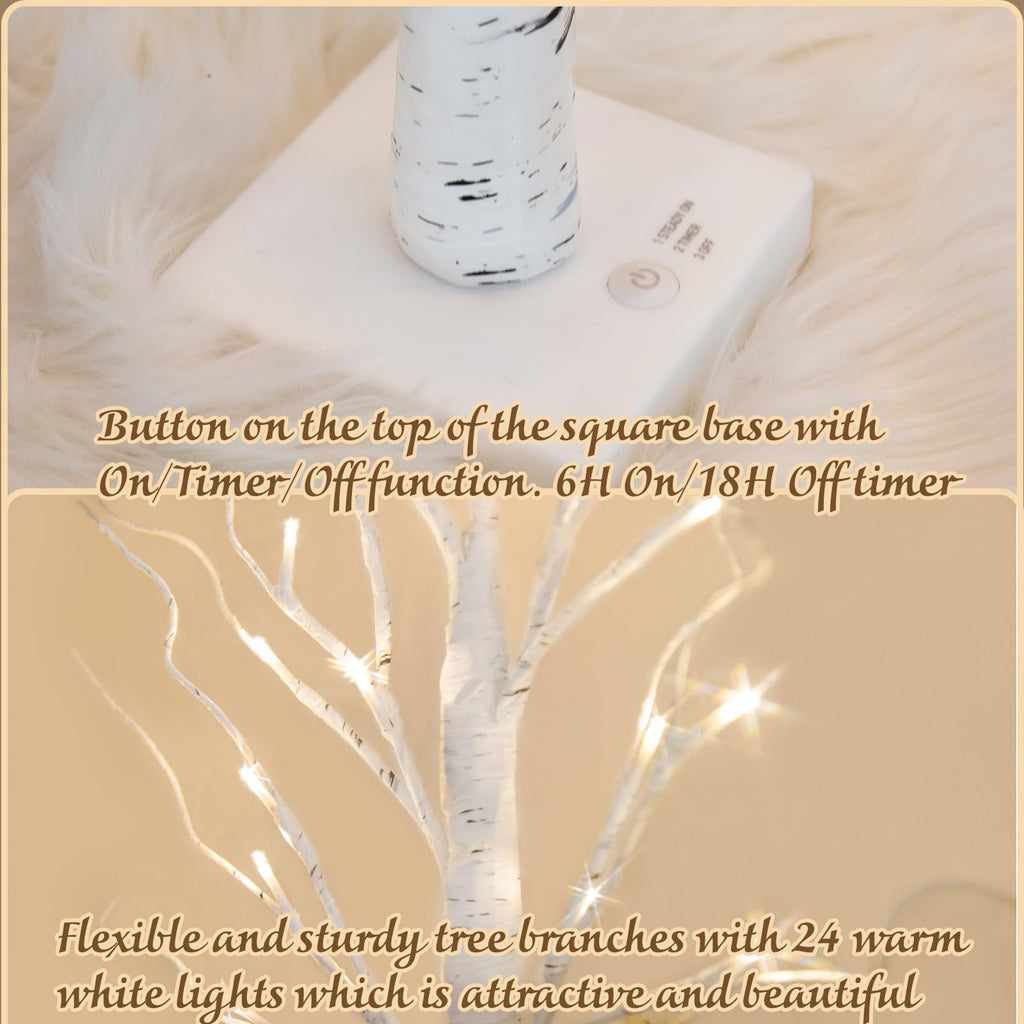 PEIDUO Home Decor, 2FT Birch Tree with LED Lights, Warm White Light up Tree Lamp, Artificial Trees for Home Table Inside, Battery Powered, Timer (2PK)