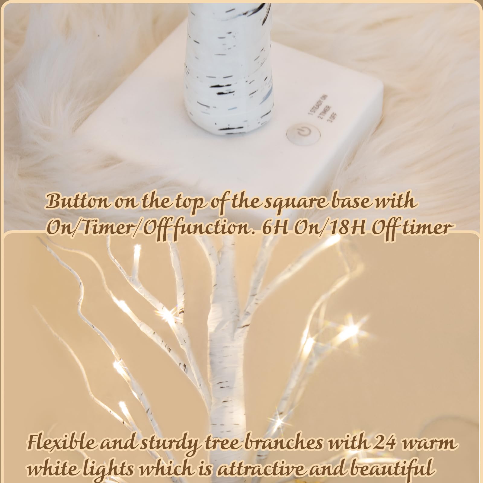 PEIDUO Home Decor, 2FT Birch Tree with LED Lights, Warm White Light up Tree Lamp, Artificial Trees for Home Table Inside, Battery Powered, Timer (2PK)