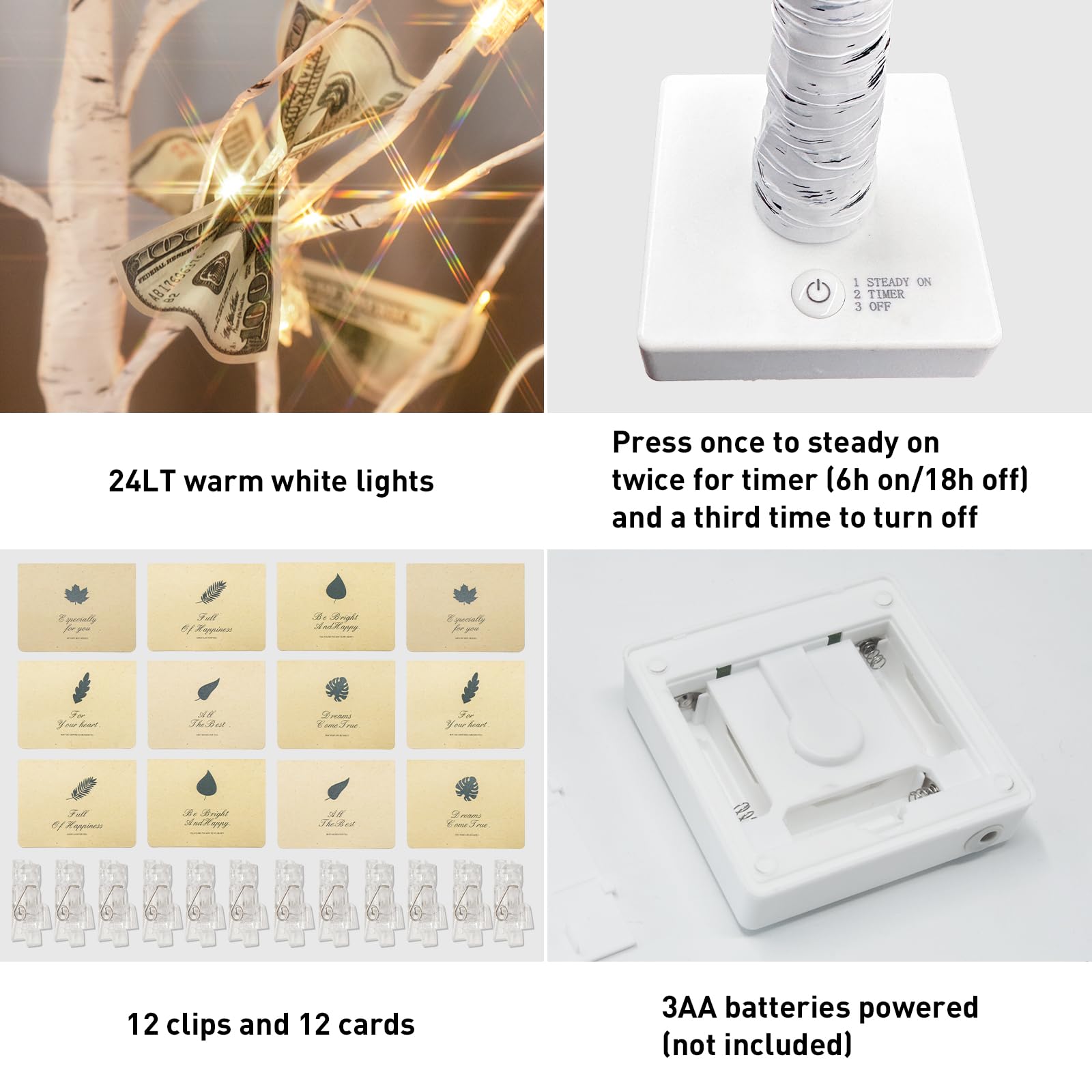 PEIDUO Home Decor, 2FT Birch Tree with LED Lights, Warm White Light up Tree Lamp, Artificial Trees for Home Table Inside, Battery Powered, Timer (2PK)