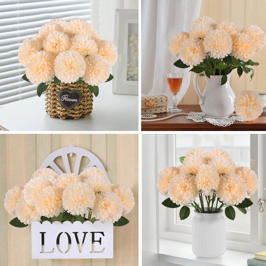 Hananona 12 Pcs Artificial Chrysanthemums Flowers Patriotic Flower, 4th of July Fake Mums Flowers Silk for Home Decor Indoor Memorial Day Table Centerpiece Vase not Included (12, Red, White, Blue)