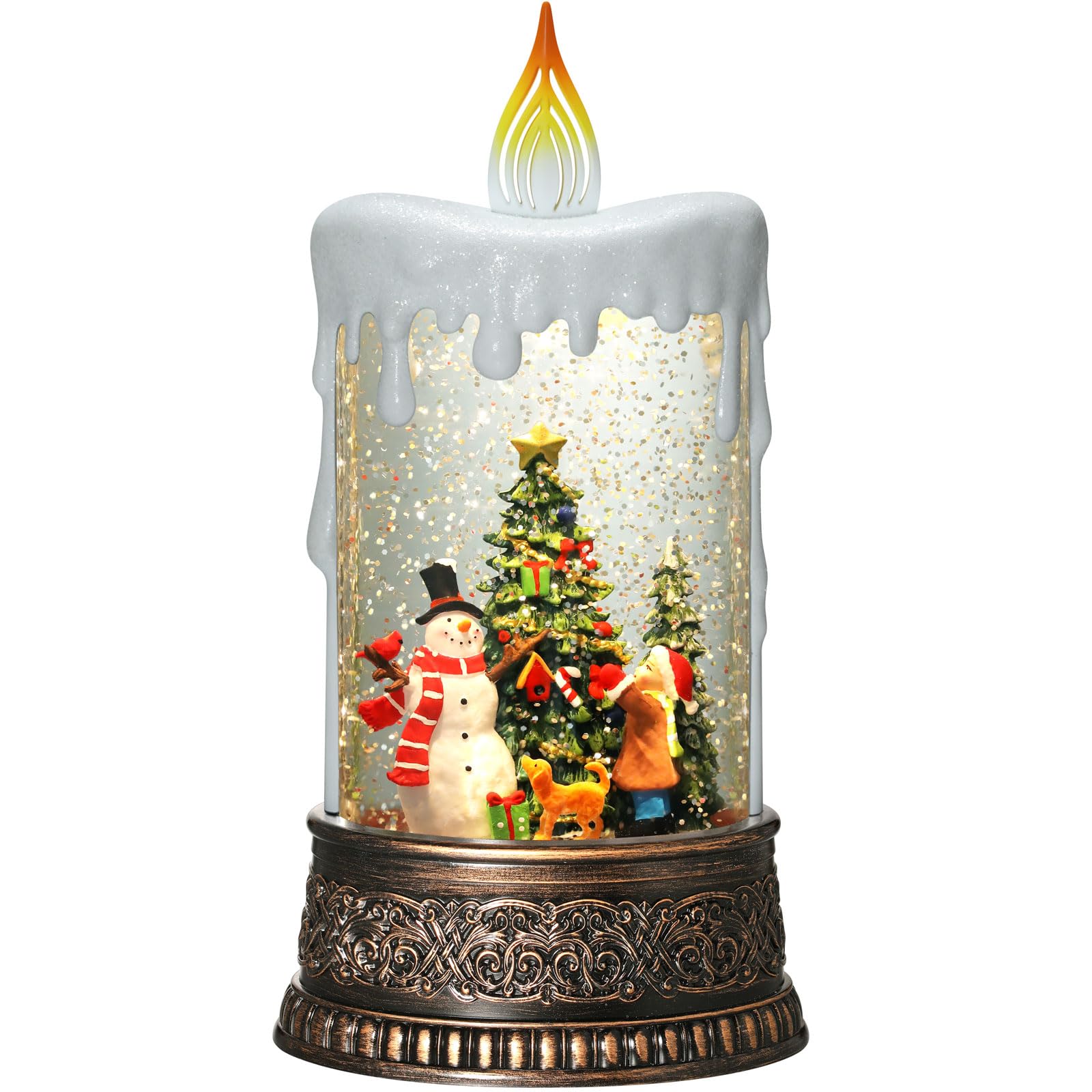 Snowman Christmas Snow Globe Lantern, Lighted Christmas Decorations for Home Candle Shaped Snow Lantern with Music Timer Glittering, Home Decor Festival Gife, USB & Battery Operated