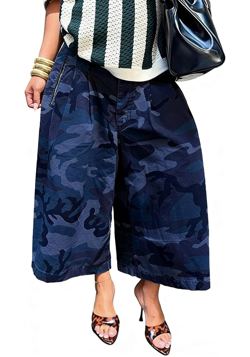 Unybwonn Women Baggy Cargo Jeans Camo Army Fatigue Wide Leg Harem Cropped Denim Pants Plus Size Camouflage Jean Trousers
