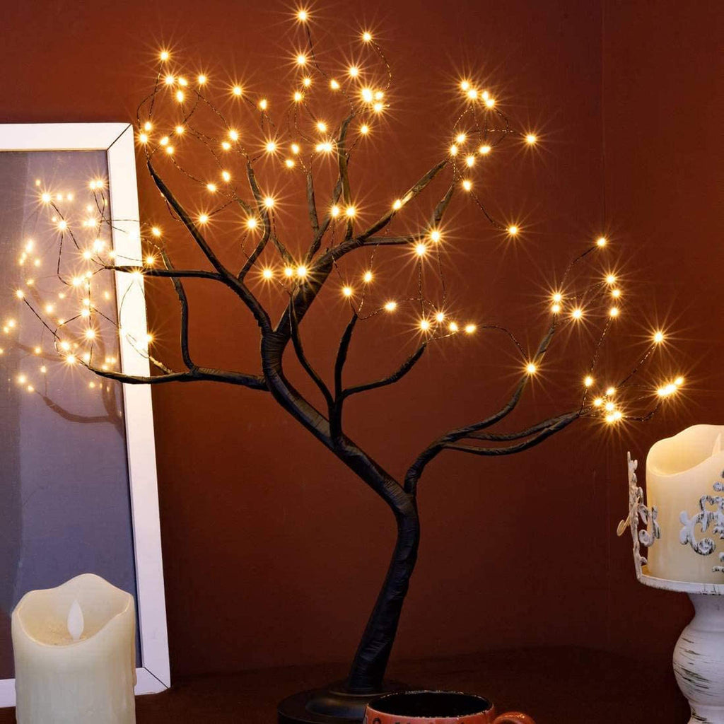 FuChsun Tabletop Bonsai Tree Light 108 LED Fairy Artificial Tree Lamp fot Room Party Home Centerpieces Decoration, Battery/USB Operated (Galaxy Glow Silver Branch)
