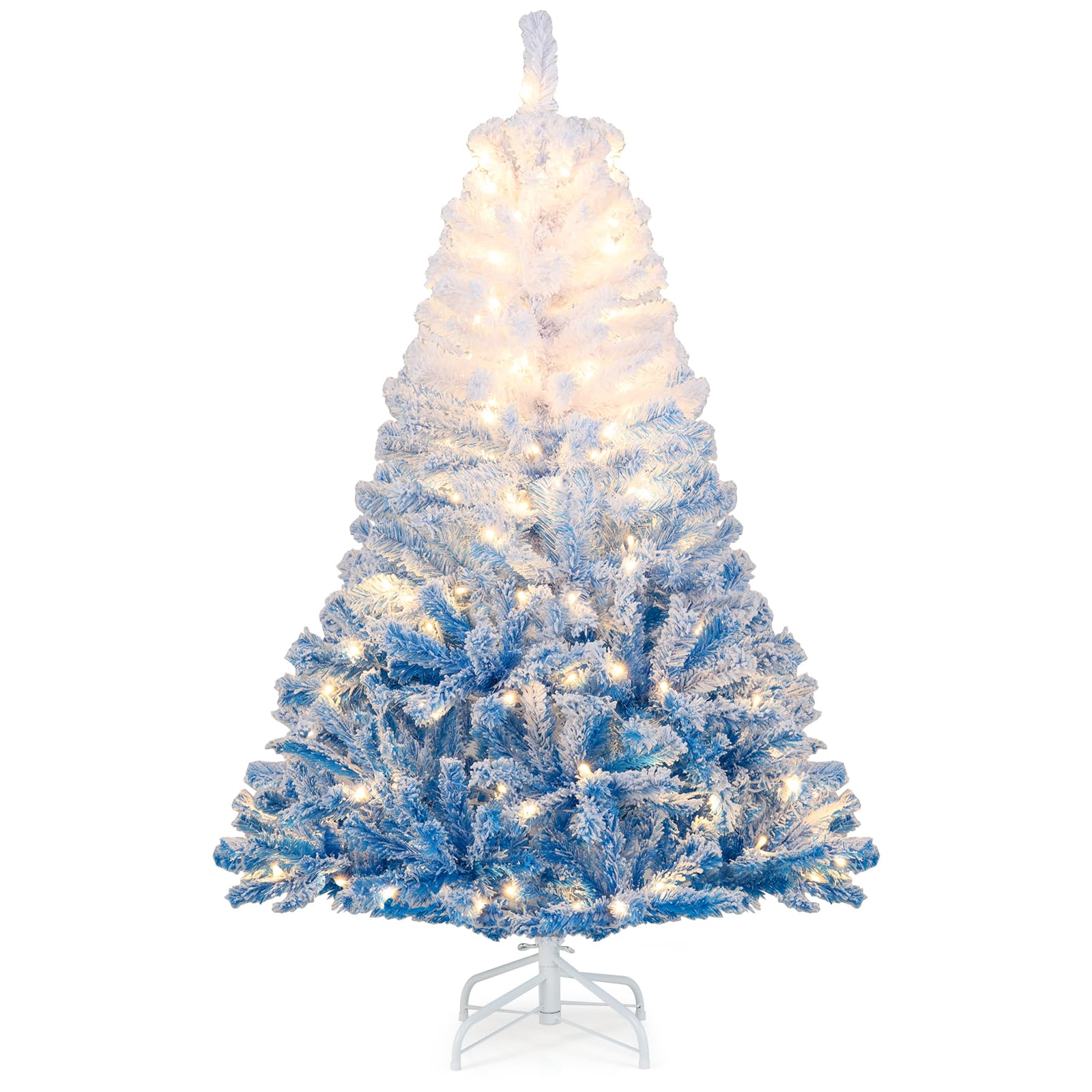Goplus 7FT Pre-Lit Artificial Christmas Tree Auto-Spread/Close up Branches 11 Flash Modes with Multicolored 400 LED Lights & Metal Stand