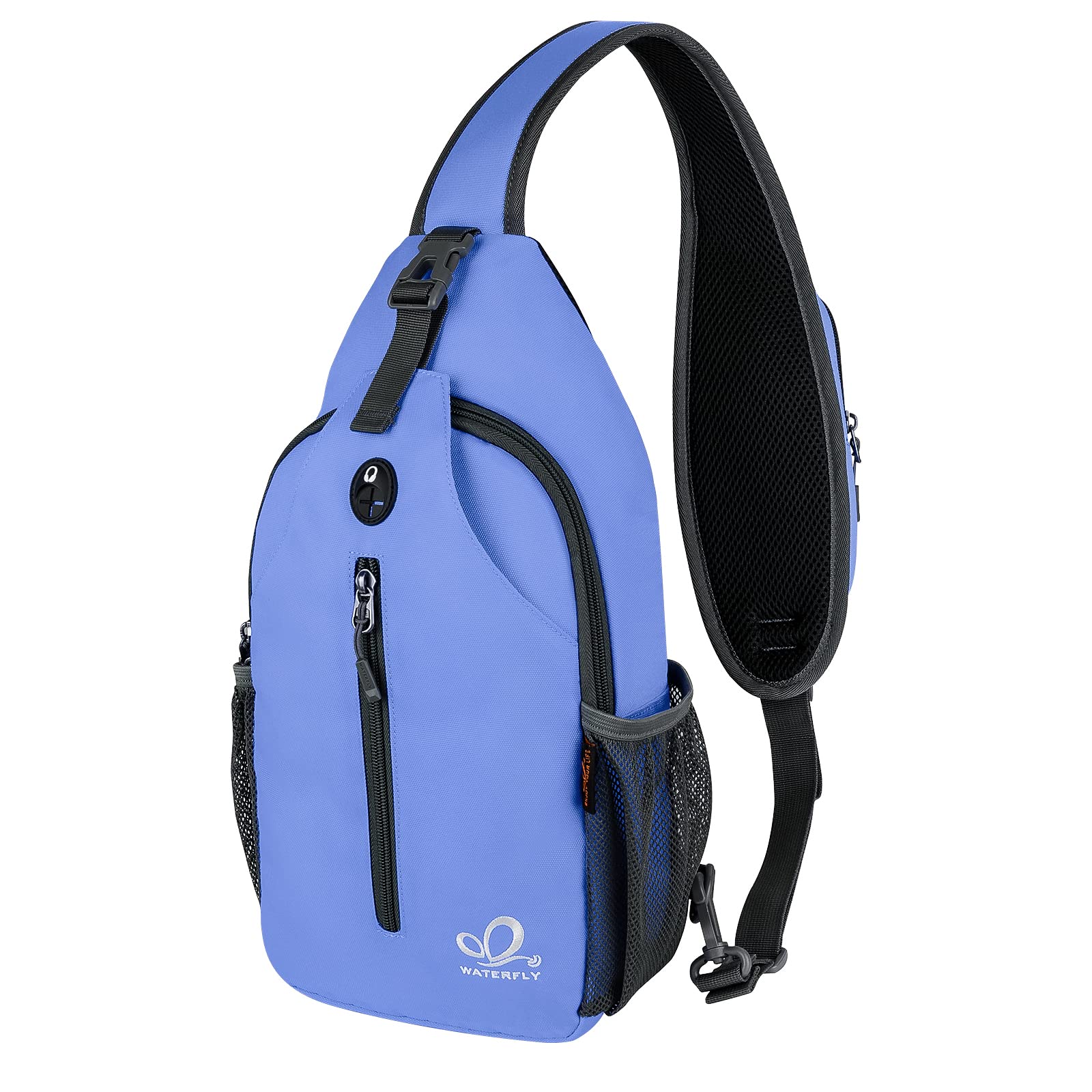 WATERFLY Crossbody Sling Backpack Sling Bag Travel Hiking Chest Bag Daypack (Black)