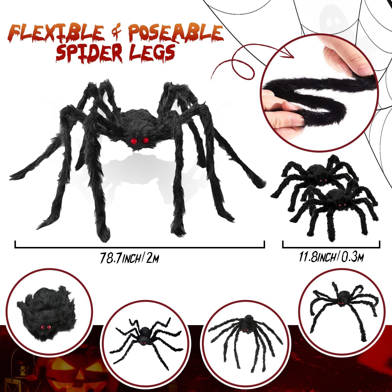 Giant Spider 6.6 Ft, 78" Halloween Decorations Fake Halloween Decor Spiders Large, Furry Spiders for Outdoor Indoor Yard Home Costumes Party House Décor, 1 Pack