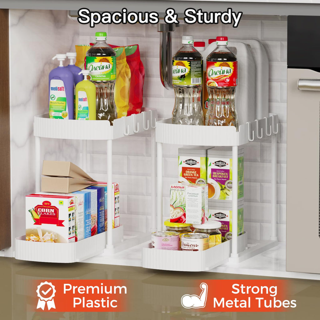 Ukeetap Multi-Purpose Pull-Out Storage Organizers, Under Sink/Cabinet Organizers and Storage for Bathroom & Kitchen, Black, 12.8 Inches, 2 Packs