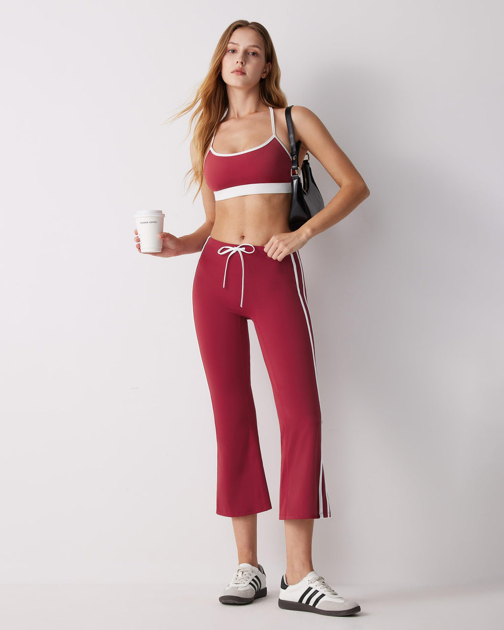 MOOSLOVER Women Flare Capri Yoga Pants High Waisted Side Stripe Drawstring Bootcut Flared Cropped Leggings