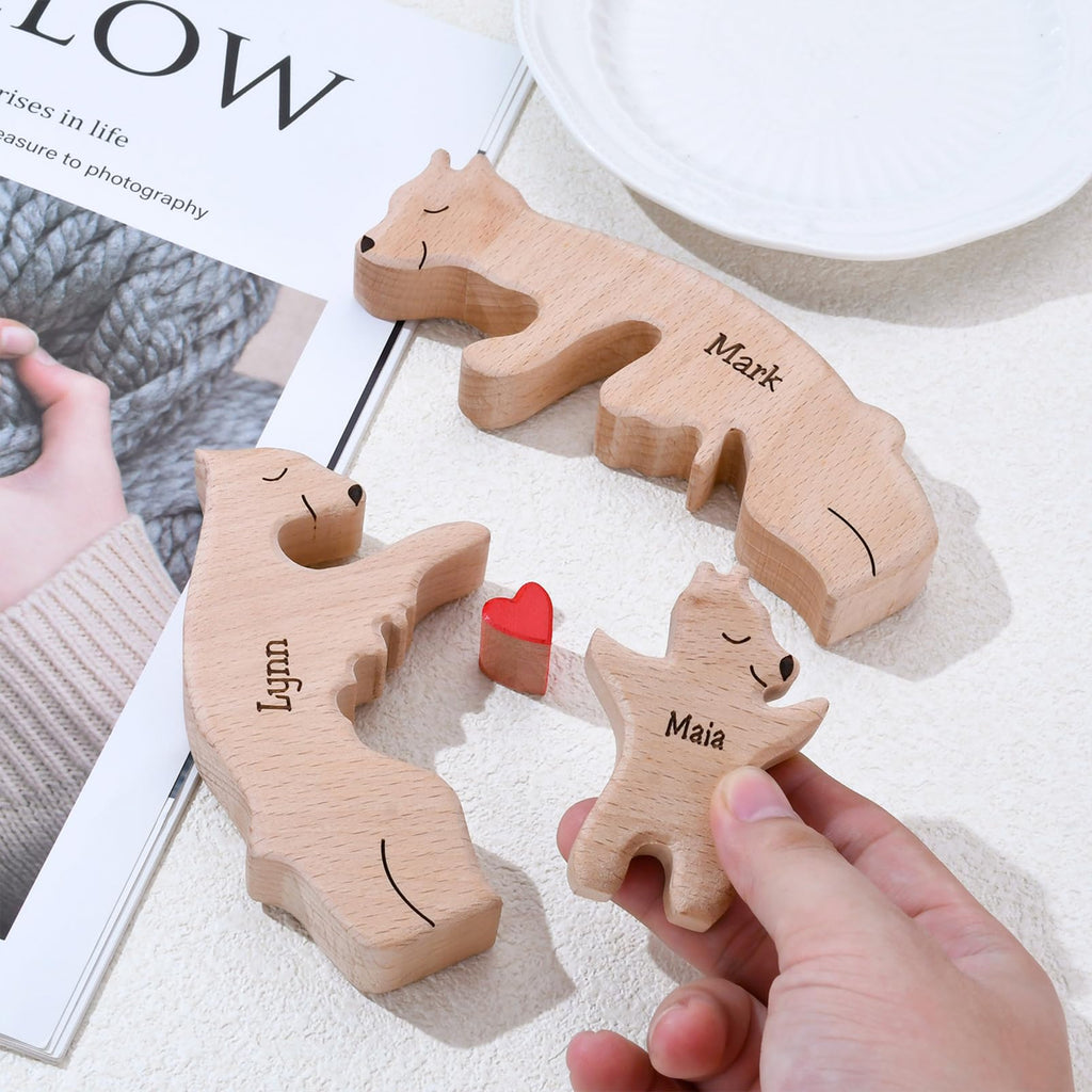 Personalized Family Name Puzzle with 2-8 Names Custom Wooden Bear Puzzle with Names Customized Wooden Puzzle Gifts for Christmas (Bear)