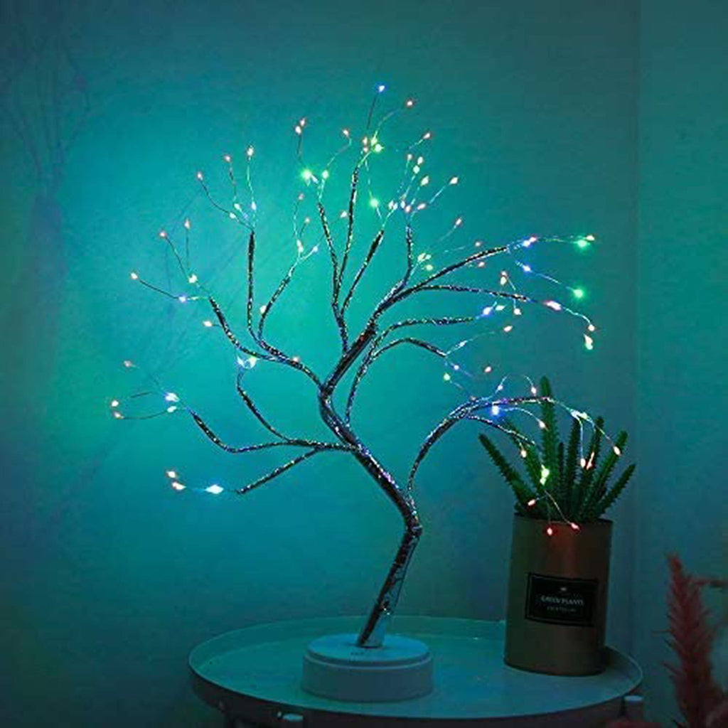 FuChsun Tabletop Bonsai Tree Light 108 LED Fairy Artificial Tree Lamp fot Room Party Home Centerpieces Decoration, Battery/USB Operated (Galaxy Glow Silver Branch)