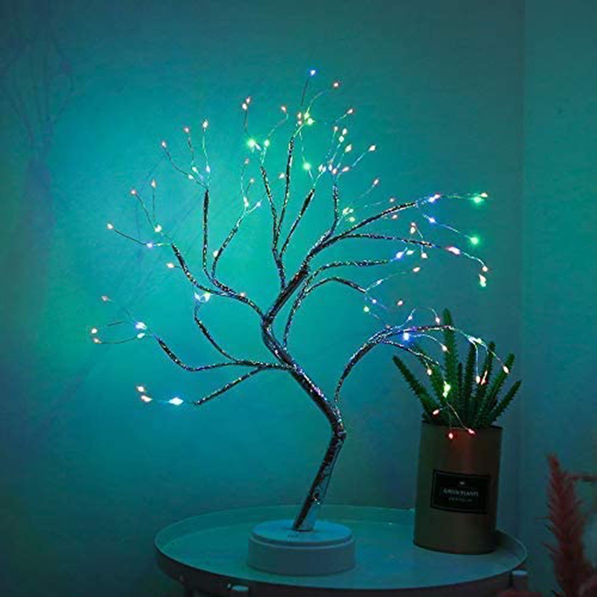FuChsun Tabletop Bonsai Tree Light 108 LED Fairy Artificial Tree Lamp fot Room Party Home Centerpieces Decoration, Battery/USB Operated (Galaxy Glow Silver Branch)