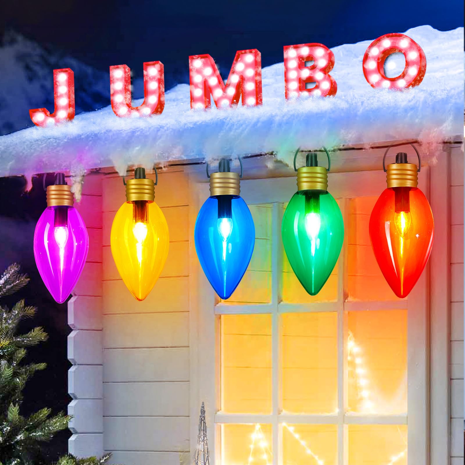 Jumbo C9 Christmas Pathway Lights Outdoor - 8.5 Feet 5 LED C9 Walkway Light, C7 Light Covered Jumbo Multicolor Bulb Christmas Lights Outdoor Decorations for Lawn Holiday Outside Yard Garden