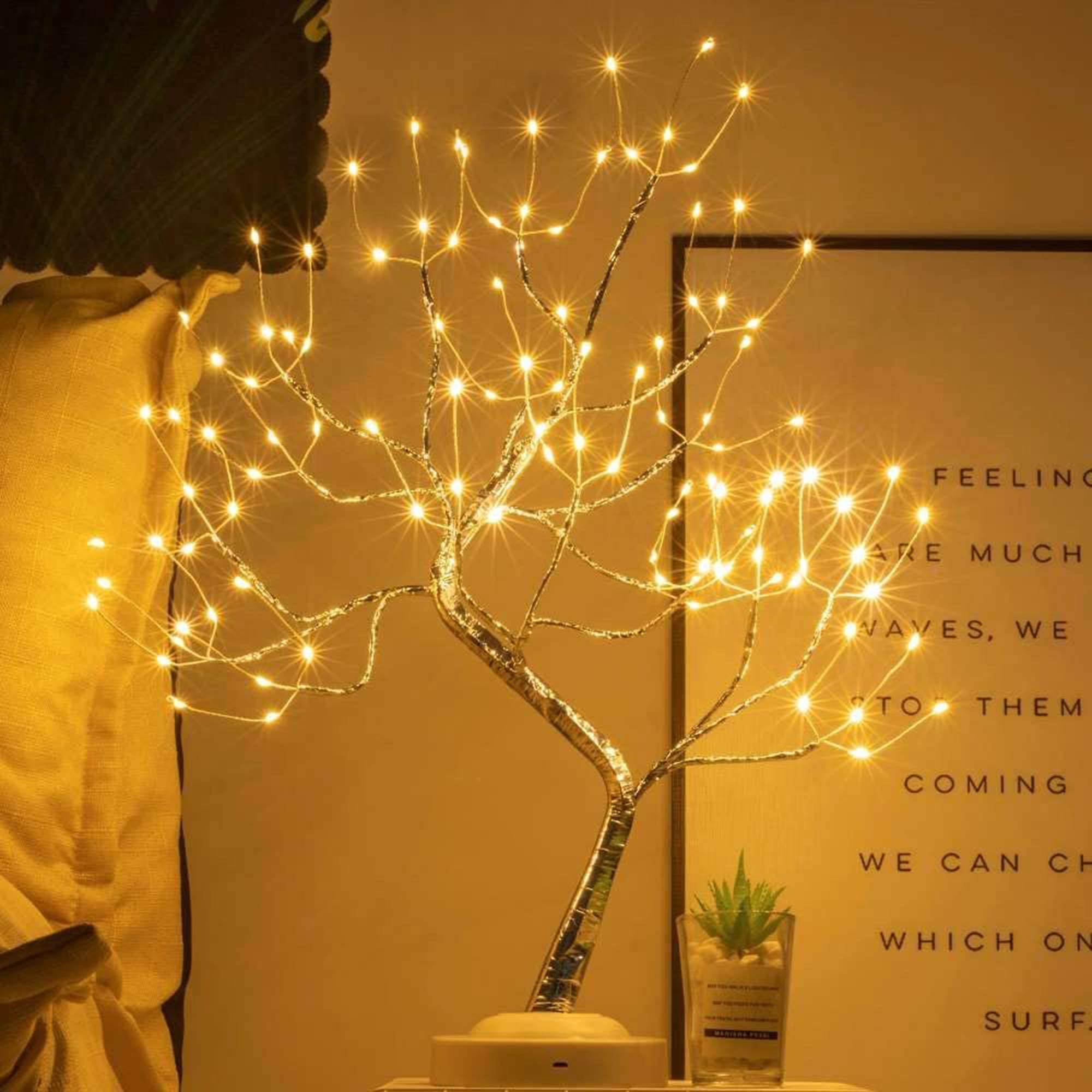 FuChsun Tabletop Bonsai Tree Light 108 LED Fairy Artificial Tree Lamp fot Room Party Home Centerpieces Decoration, Battery/USB Operated (Galaxy Glow Silver Branch)