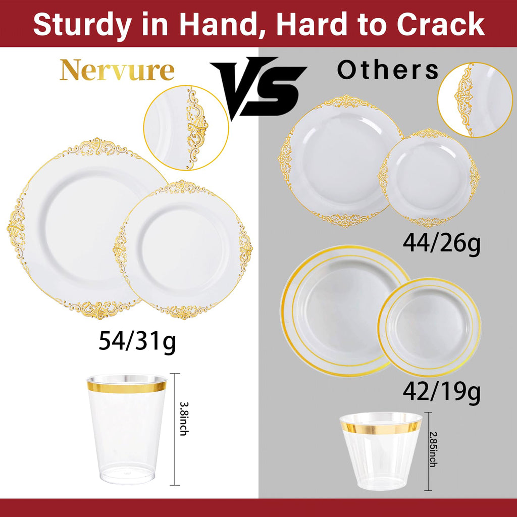 Nervure 175PCS Clear Blue Plastic Plates - Plastic Dinnerware Set Include 25Dinner Plates, 25Dessert Plates, 25Cups, 25Forks, 25Knives, 25Spoons, 25Napkins Perfect for Wedding & Party