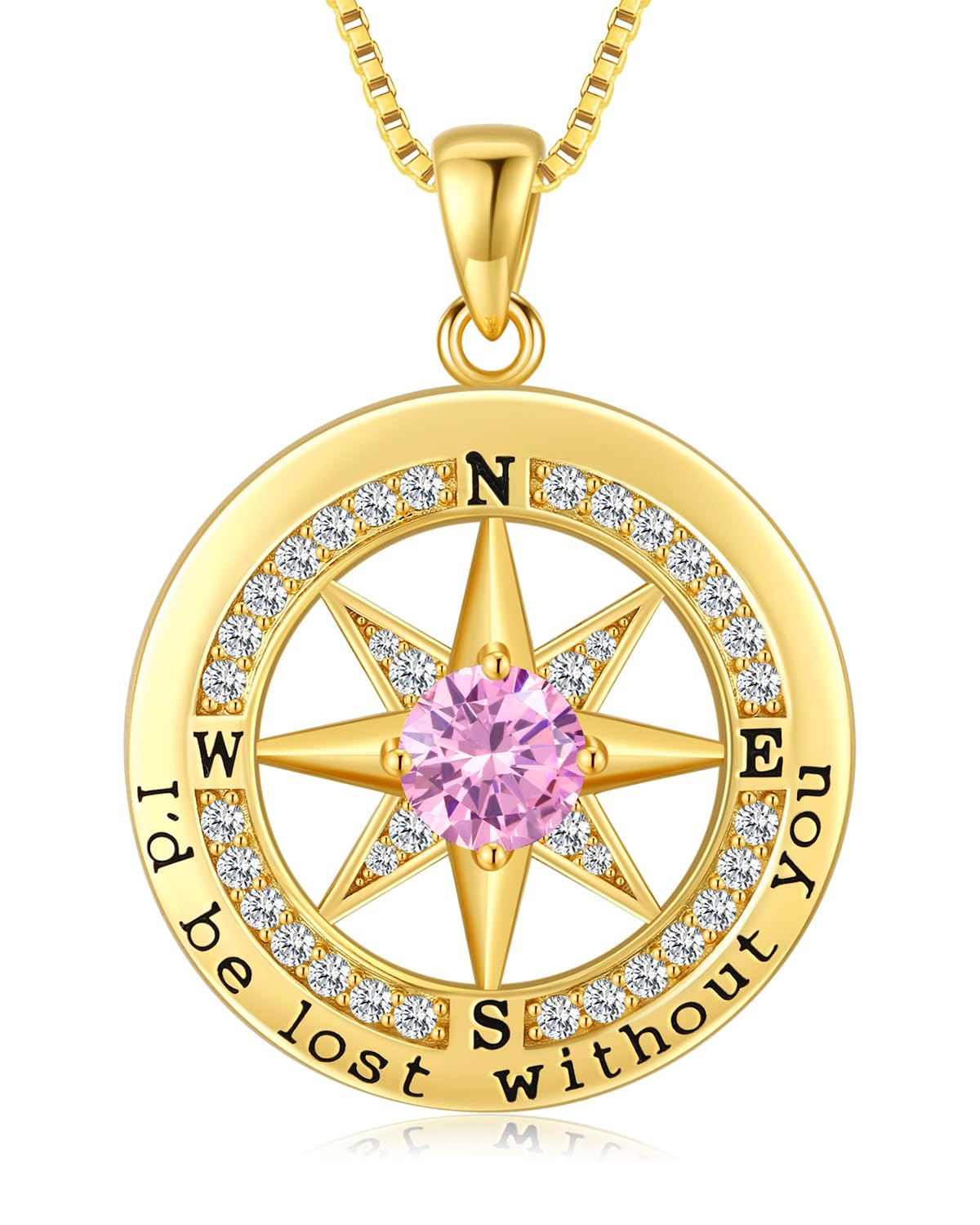 S925 Necklace Gift for Wife |Compass Jewelry |Women Anniversary |Sterling Silver |Girlfriend Birthday Gifts for Her Valentines |I'd be Lost without You |Jewel 18K Gold