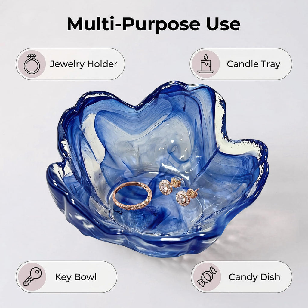 Purple Flower Jewelry Dish Glass Ring Holder Dish Jewelry Tray Cute Vanity Organizer Aesthetic Nightstand Bathroom Room Decor Trinket Dish Mothers Day Friendship Christmas Birthday Gifts for Women