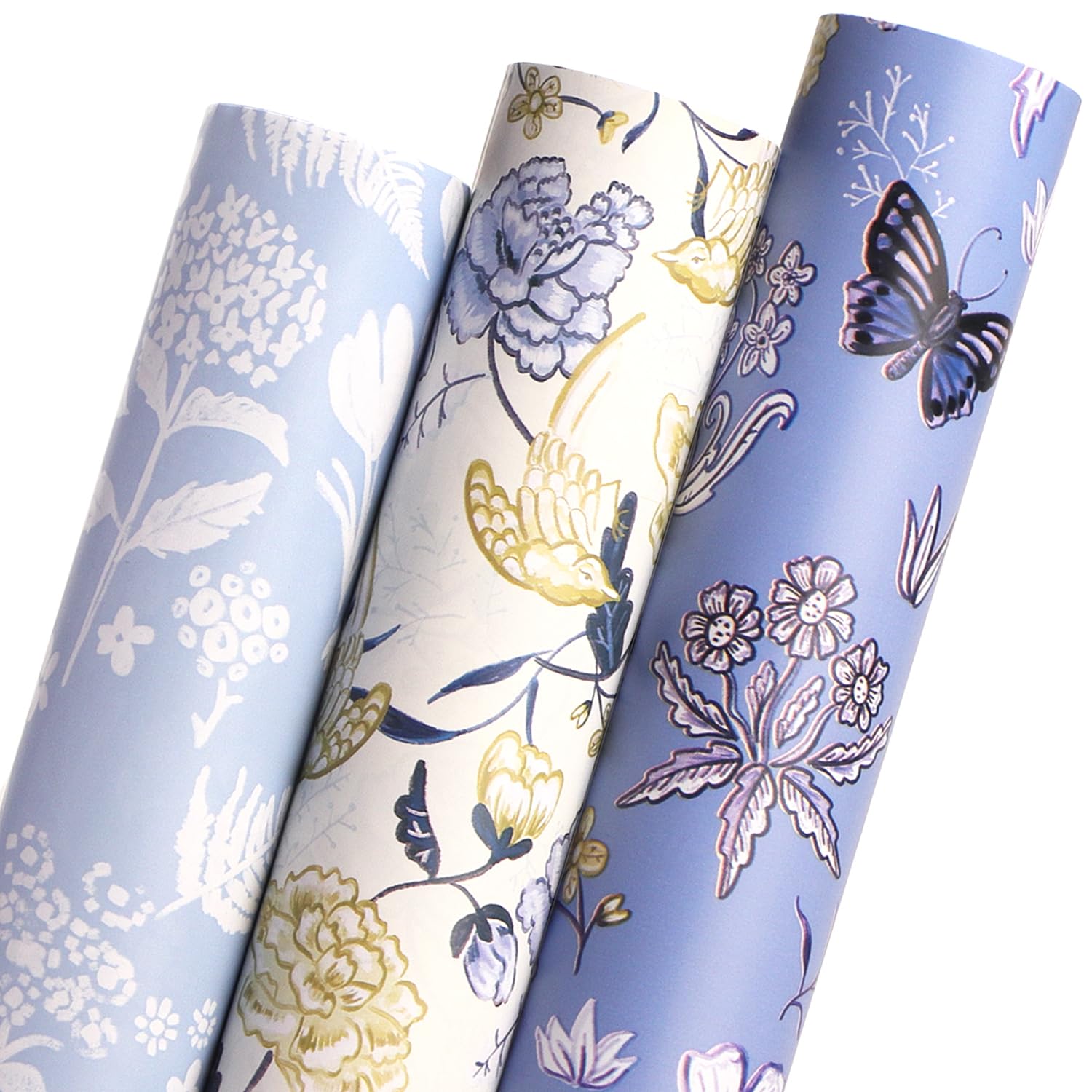 Ribbli Birthday Wrapping Paper Iridescent Gift Wrapping Paper Mini Roll, 3 Rolls Happy Birthday Polka Dots Stripes Printed Assortment - 17 inch x 120 inch(10feet) Per Roll