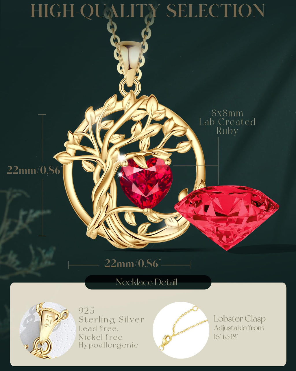 FANCIME Tree of life Birthstone necklace Sterling Silver Pendant Birthstone Necklace Gemstone Anniversary Birthday Jewelry Mothers Day Gifts for Mom Her Wife