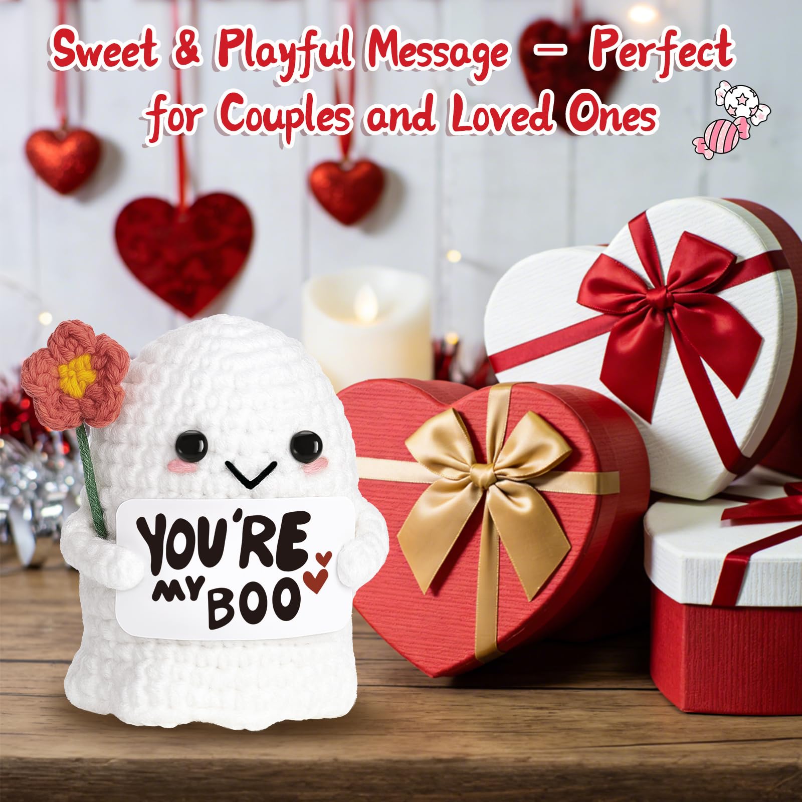 You're My Boo Crochet Ghost - Anniversary Love Birthday Gifts for Women Men Her Him Boyfriend Girlfriend, Fathers Day Card for Husband from Wife - Holiday Stuffers for Halloween Valentine Christmas