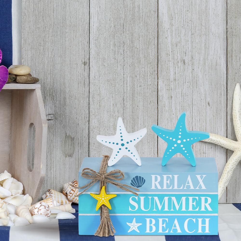 DECSPAS 4th of July Decorations, Memorial Day Decorations, Wooden Stacked Books Sign with Stars, Patriotic Independence Day American Eagle Decor for The Home, Fourth of July, Tiered Tray Table Mantel