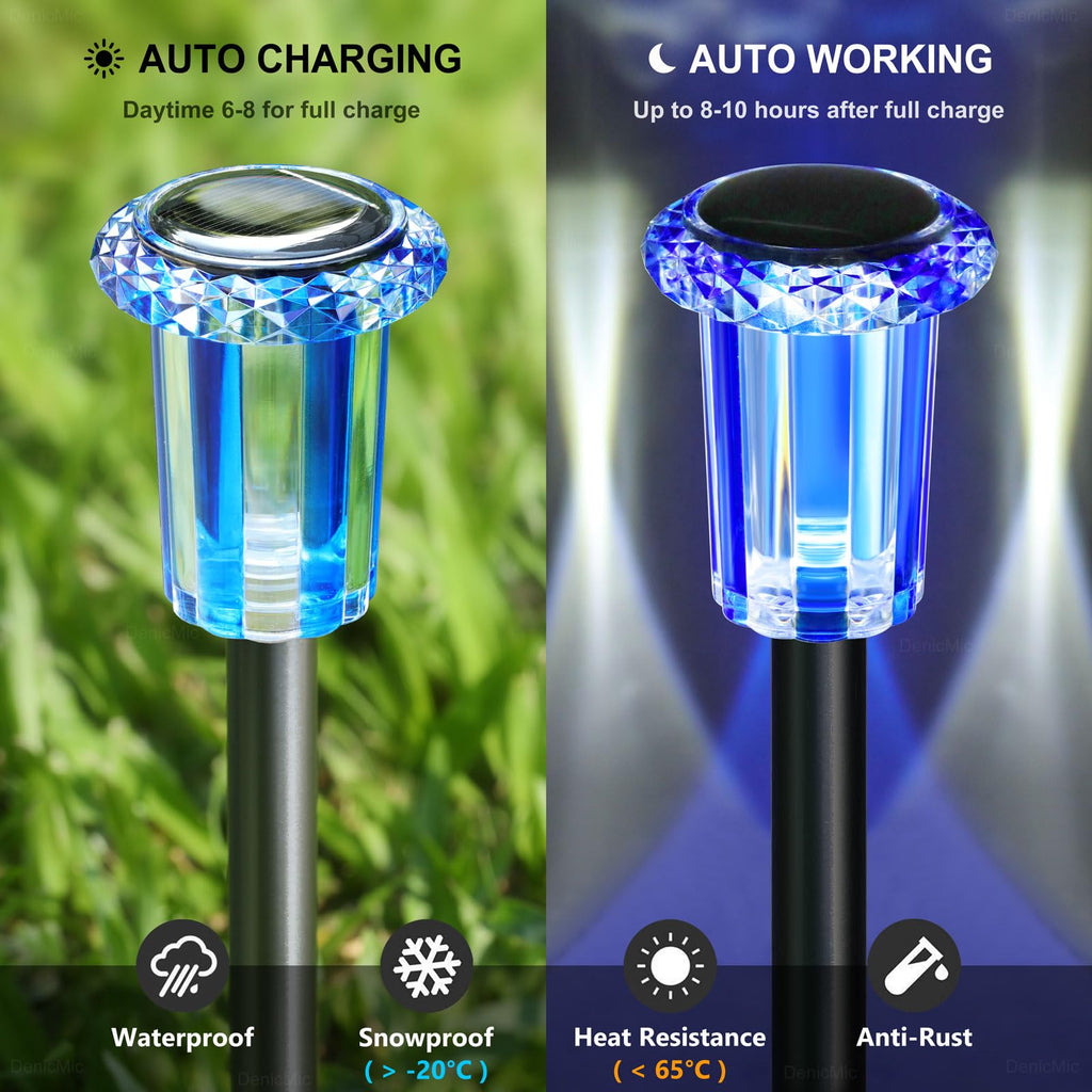 DenicMic Solar Lights Outdoor 10 Pack Waterproof 6000K Cold White LED Stainless Steel Stake Outside Lights for Yard Pathway Garden Driveway Walkway Landscape Path Lighting
