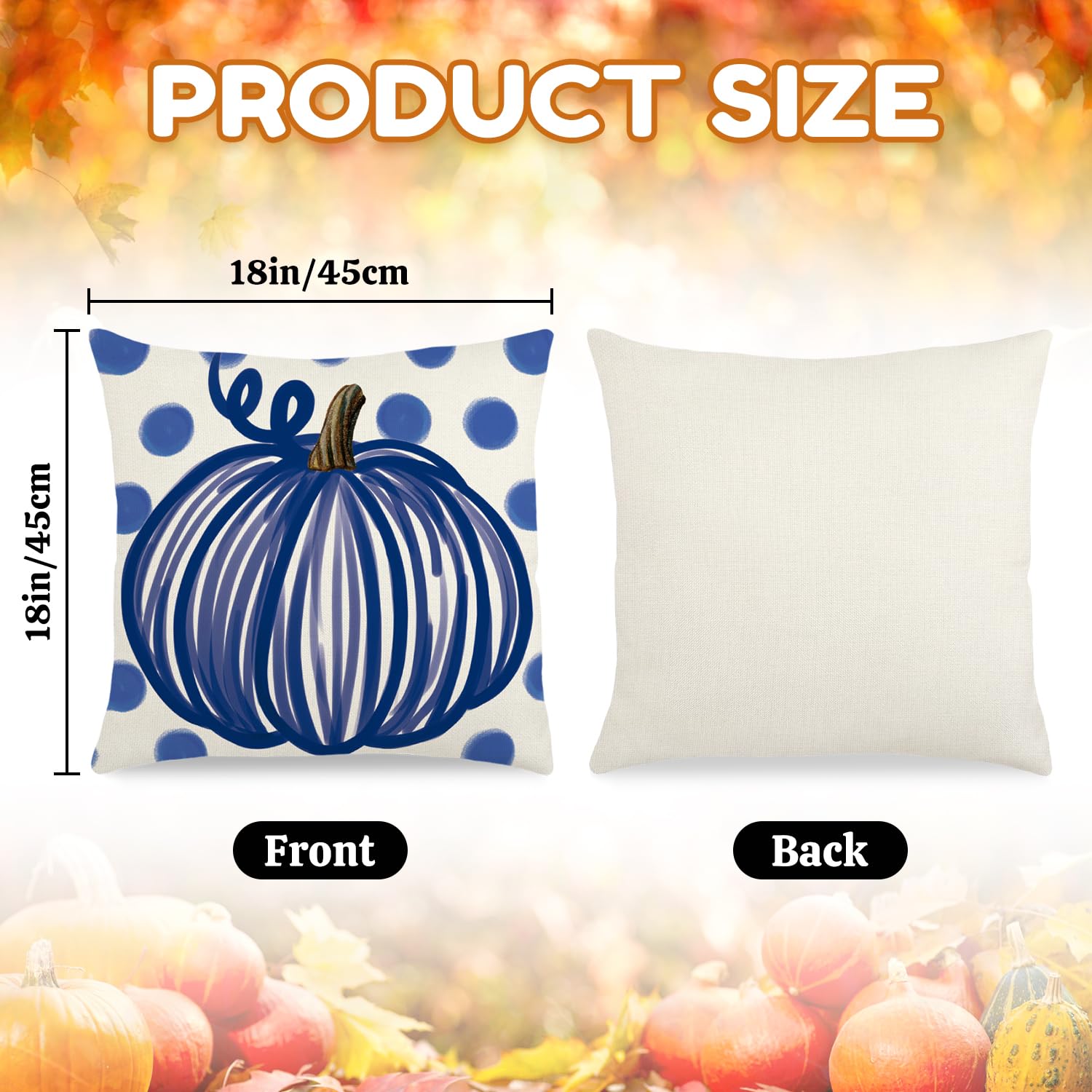 Fall Pillow Covers 18x18 Inch Autumn Pumpkin Maple Leaf Throw Pillowcase Orange Cushion Case for Thanksgiving Home Farmhouse Couch Sofa Bed Indoor Outdoor Decor (Set of 4)