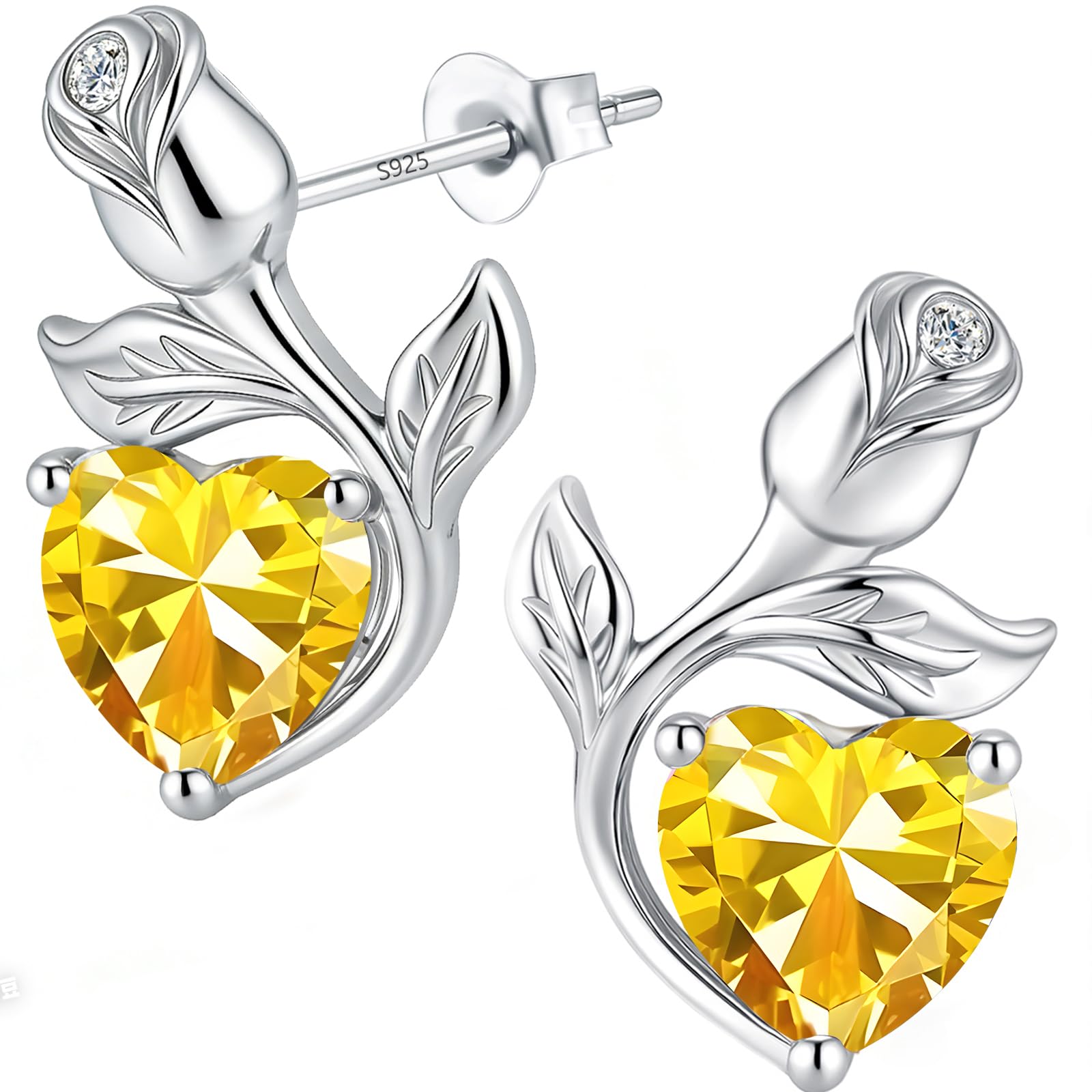 0.8CT Rose Heart Earrings Option of Sapphire Moissanite Stud Earrings Lab-Grown Earrings Birthstone Earrings for Women S925 Sterling Silver Post D Color VVS1 Clarity Ideal Gift for Wife Mother for Birthday Anniversary Mothers Day Gift for Mom Conveying I