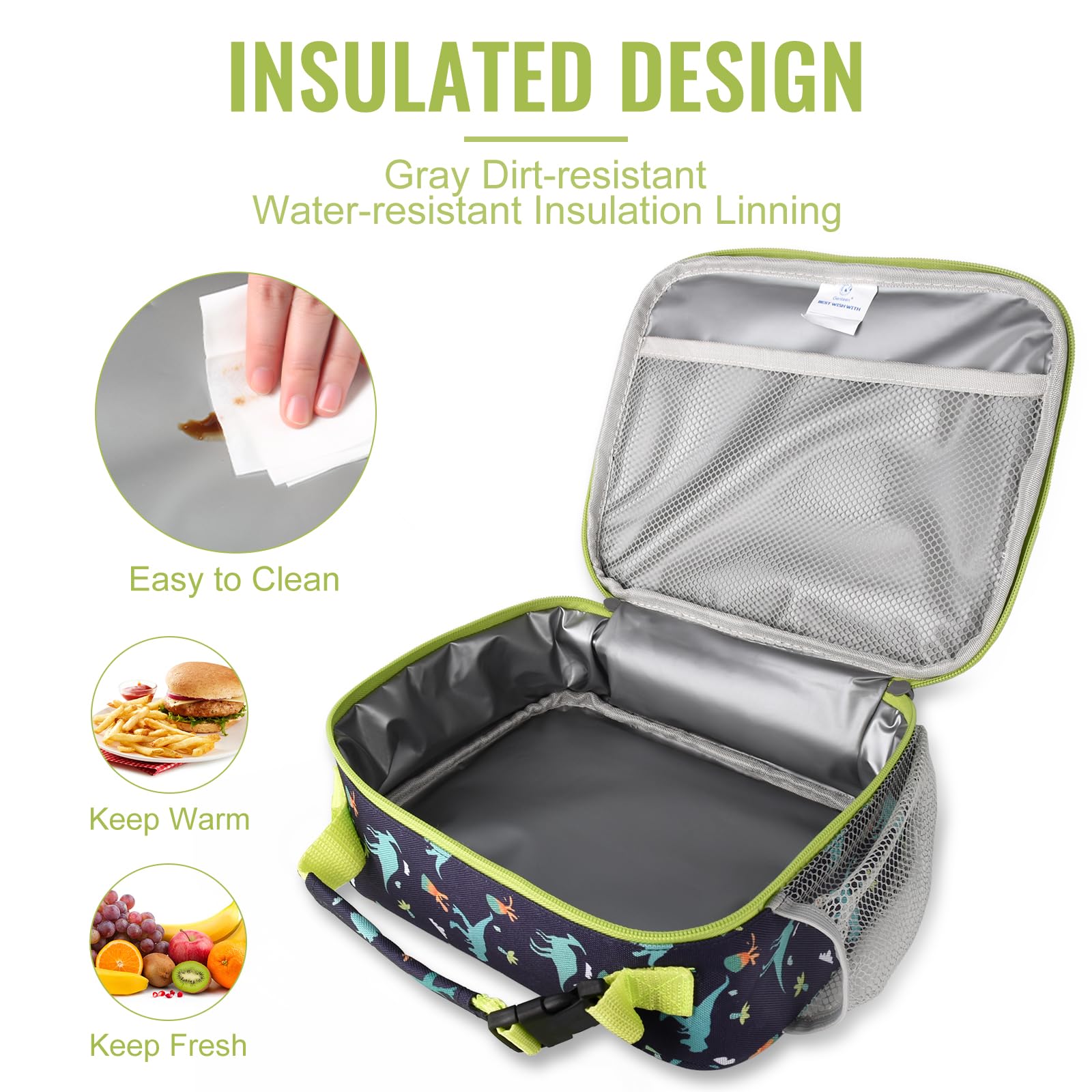 Genteen Lunch Box Kids, Insulated Lunch Bag Kids Boys Girls Back to School, Soft Lunch Box for Men Reusable Lunchbox for Office,Outdoor,School (Black)