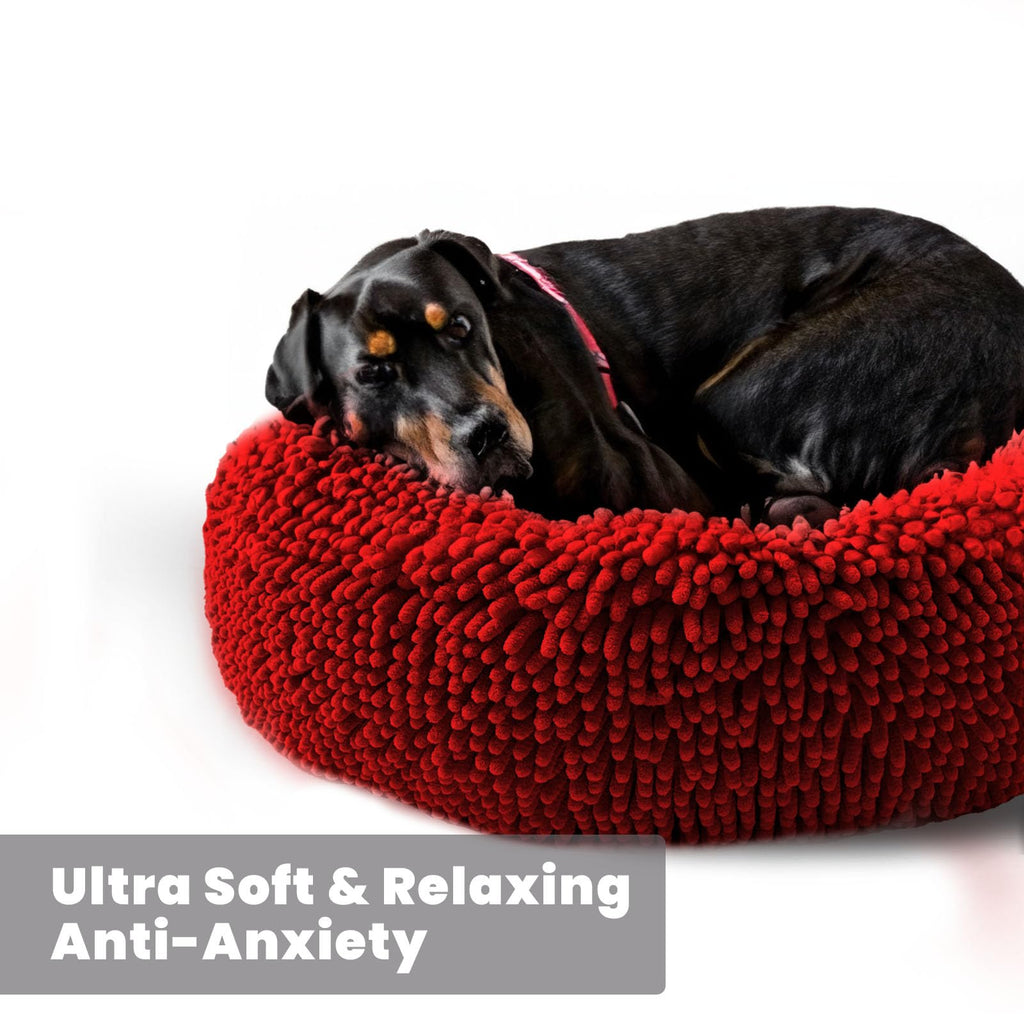 Muddy Mat® Cloud K-9 Bed for Dogs & Cats, Soft & Relaxing Donut Dog Bed, Chenille Material, Removable Cover, Washable & Dryer Safe–Black Small(25'x25')