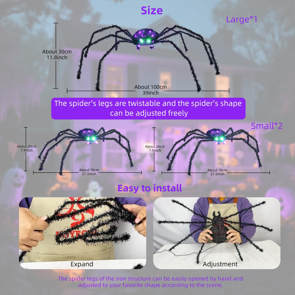 Halloween Decorations Outside Giant Spider - HOYECHI Outdoor Halloween Decor Lighted Spider 4.2FT, Light Up Spider with 90 LED Lights, Ground Stakes, for Front Yard Porch Gardens Lawns Party