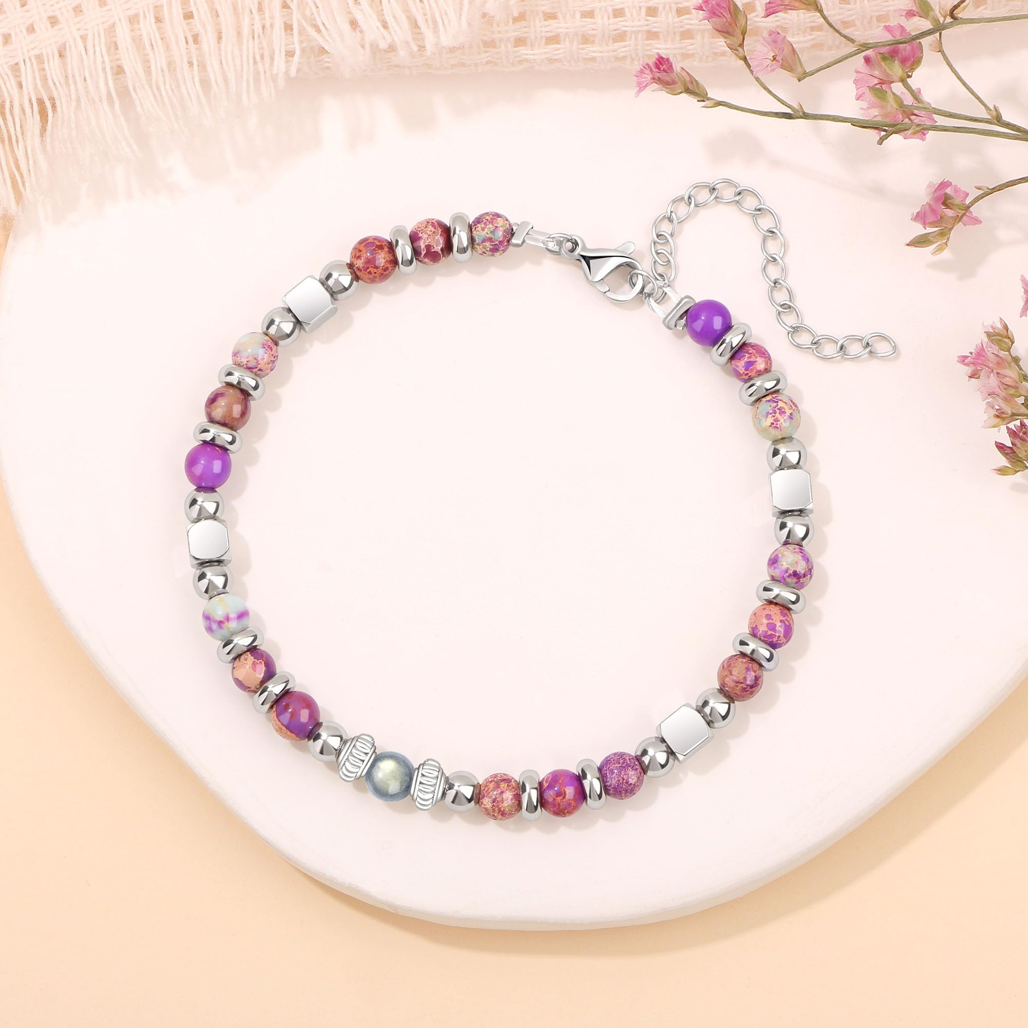 JoycuFF 𝗚𝗶𝗳𝘁𝘀 𝗳𝗼𝗿 𝗪𝗼𝗺𝗲𝗻 𝗠𝗼𝗼𝗻𝘀𝘁𝗼𝗻𝗲 𝗕𝗿𝗮𝗰𝗲𝗹𝗲𝘁 Amazonite Colorful Imperial Jasper Stainless Steel Beads Bracelets, Graduation Christmas Valentines Mothers Day Birthday Gifts