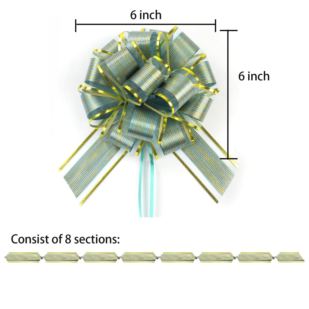 6 PCS Large Pull Bows, Gift Wrapping Bows, Gift Wrapping Ribbon Pull Bows Gift Bows for Wedding, Birthday, Christmas, Valentine's Day, Gift Baskets, Party, Presents Decor, Holiday Decor (Blue)