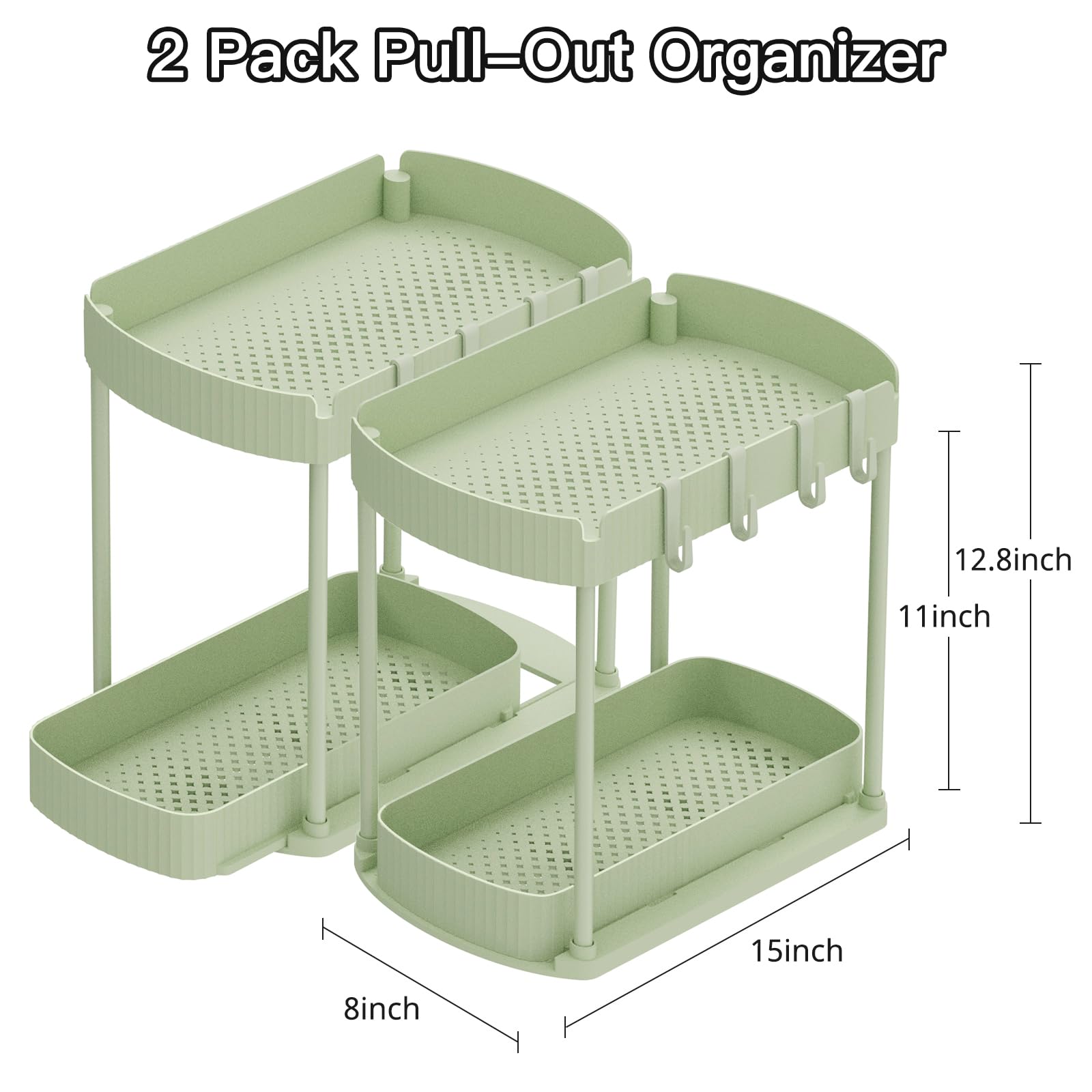 Ukeetap Multi-Purpose Pull-Out Storage Organizers, Under Sink/Cabinet Organizers and Storage for Bathroom & Kitchen, Black, 12.8 Inches, 2 Packs